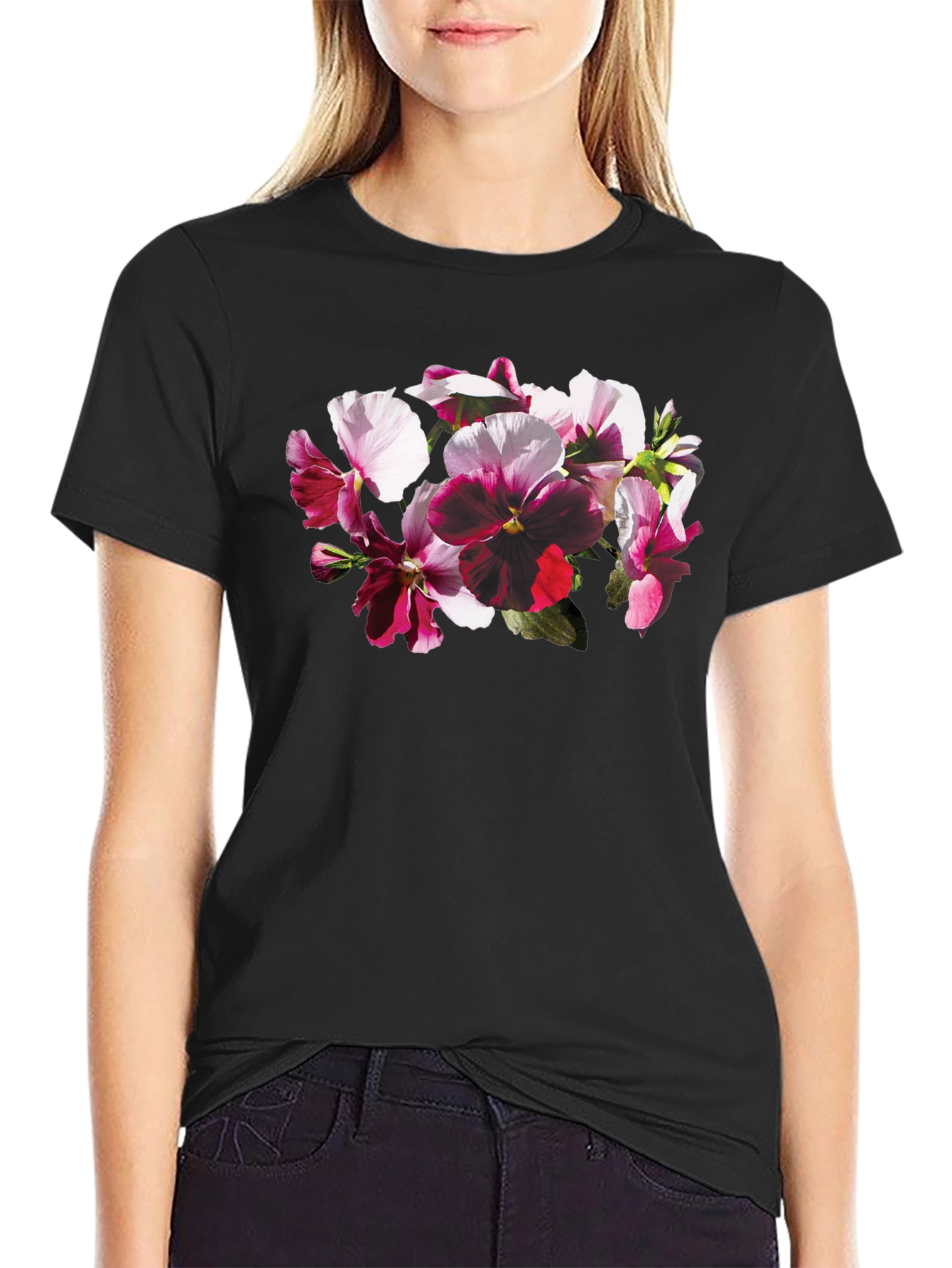 Floral Bouquet Graphic Black T-Shirt