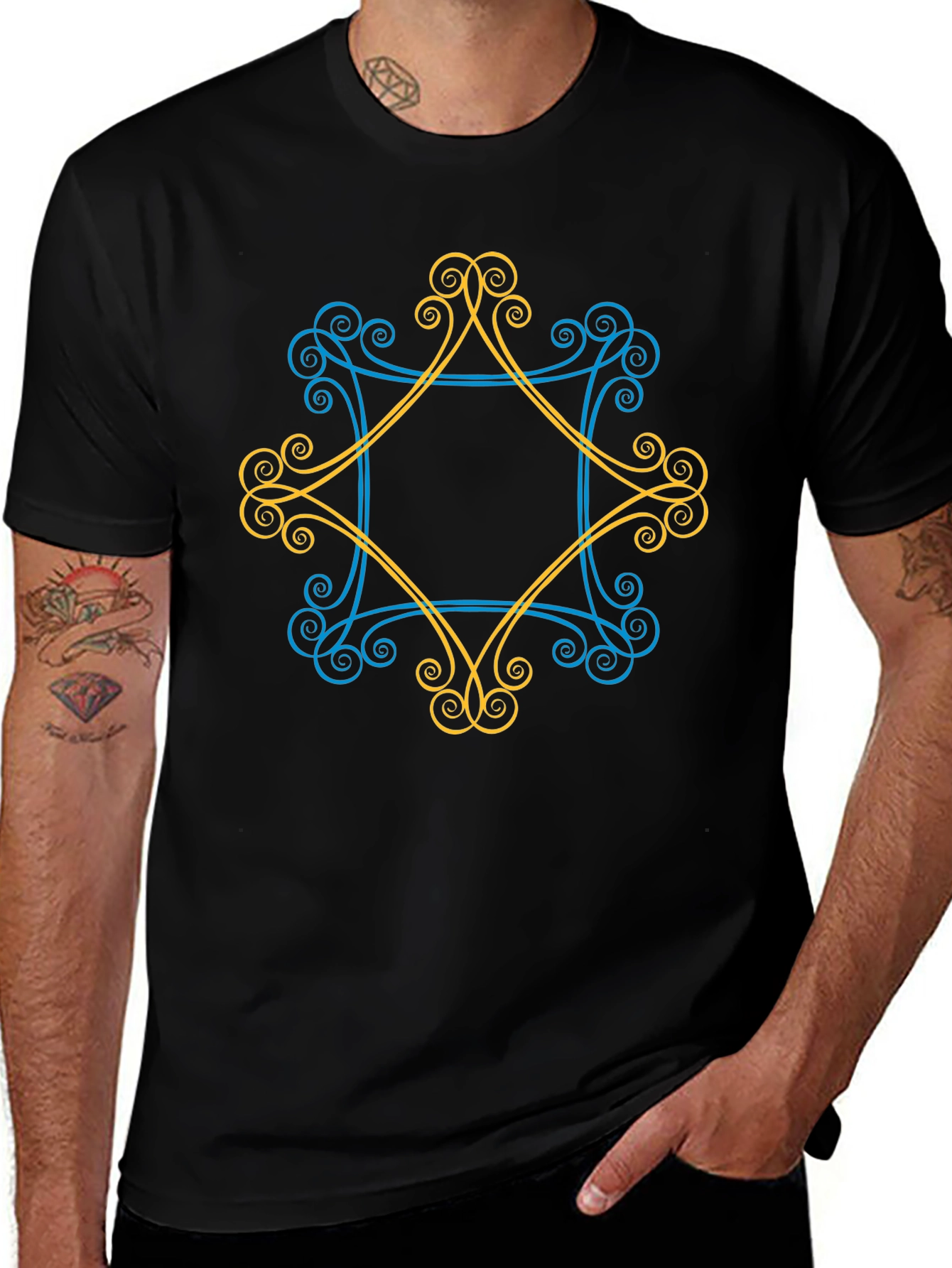 Geometric Swirl Graphic Tee - Mens Black T-Shirt