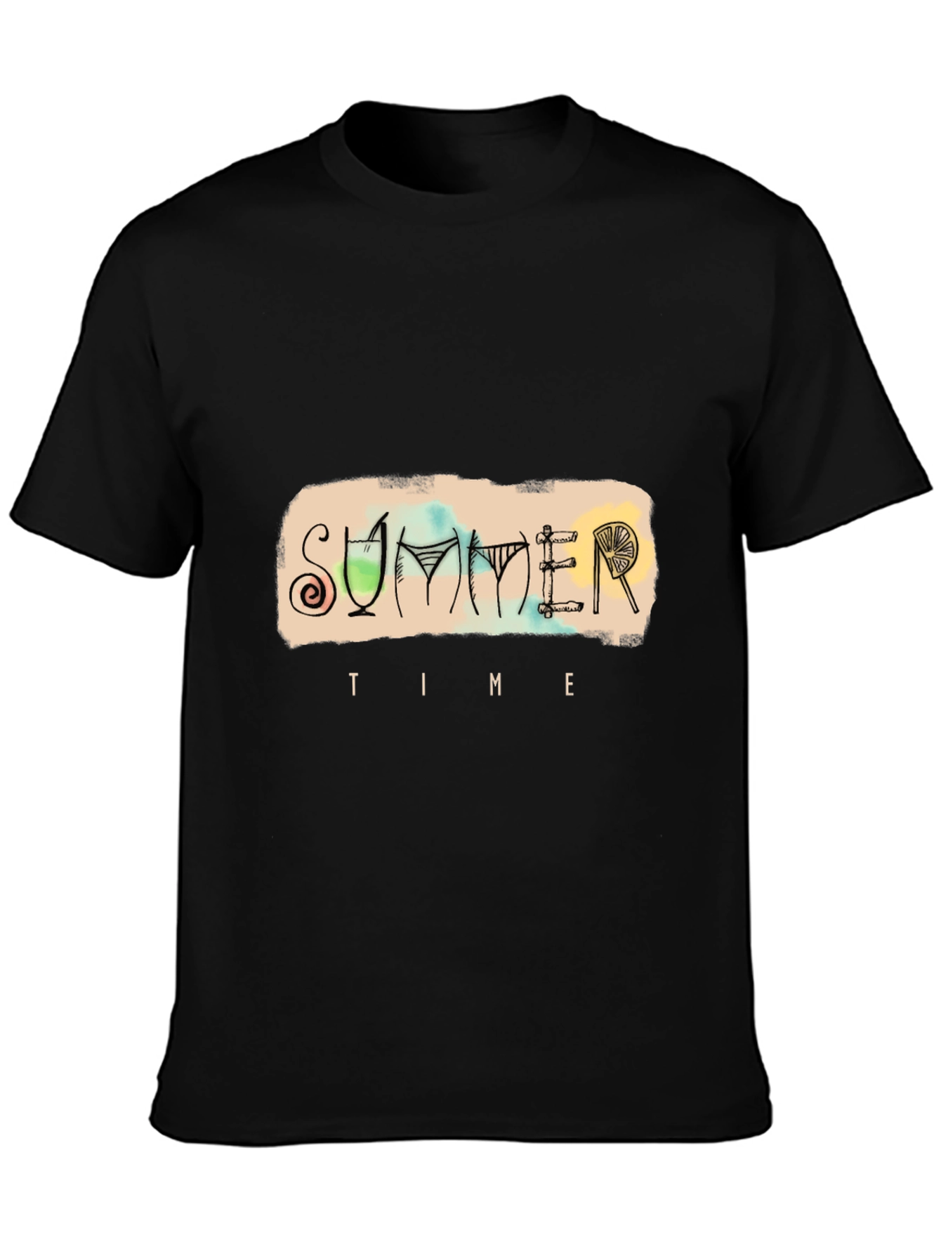 Summer Time Graphic Tee - Black Cotton T-Shirt