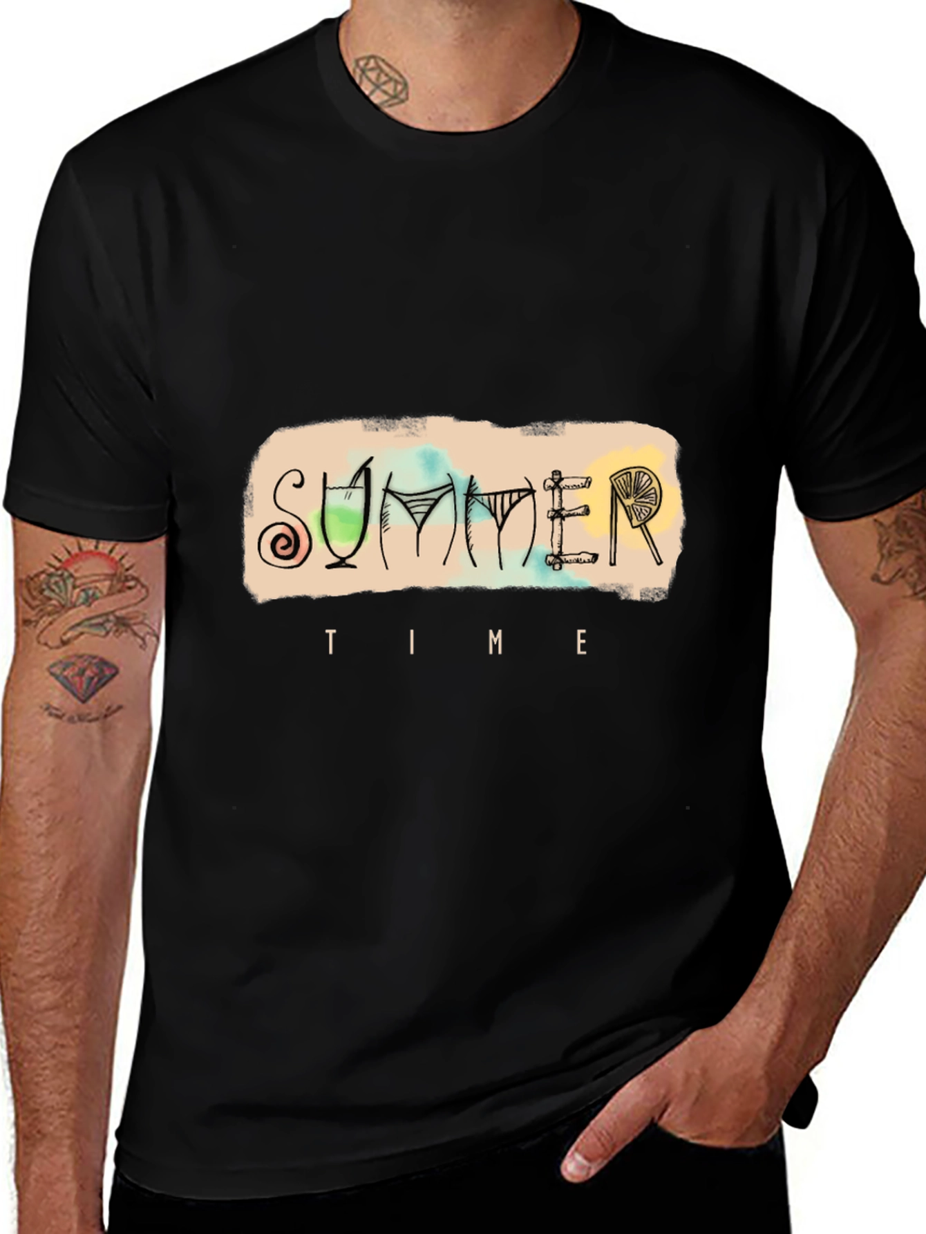 Summer Time Graphic Tee - Black Cotton T-Shirt