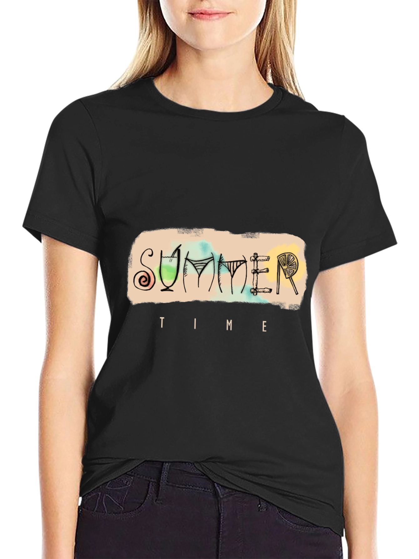 Summer Time Graphic Tee - Black Cotton T-Shirt