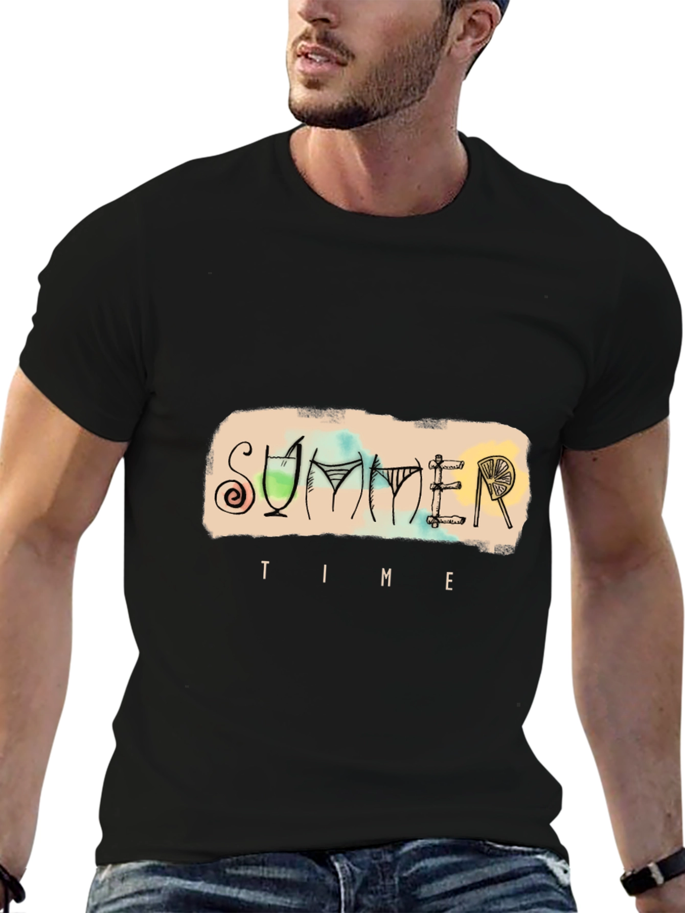 Summer Time Graphic Tee - Black Cotton T-Shirt