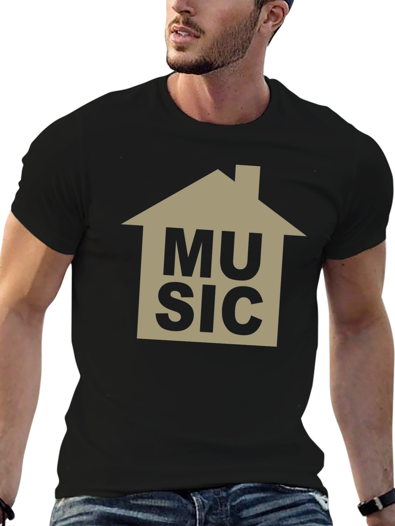 House Music Graphic Tee - Black Cotton T-Shirt