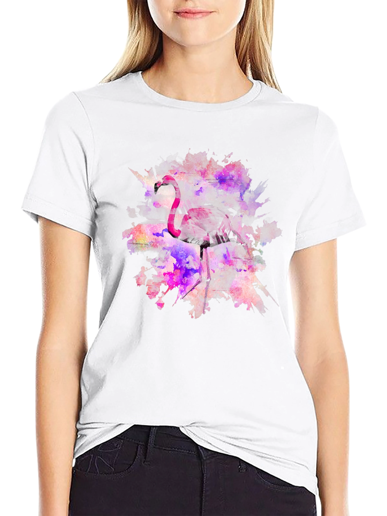 Flamingo Watercolor Black T-Shirt