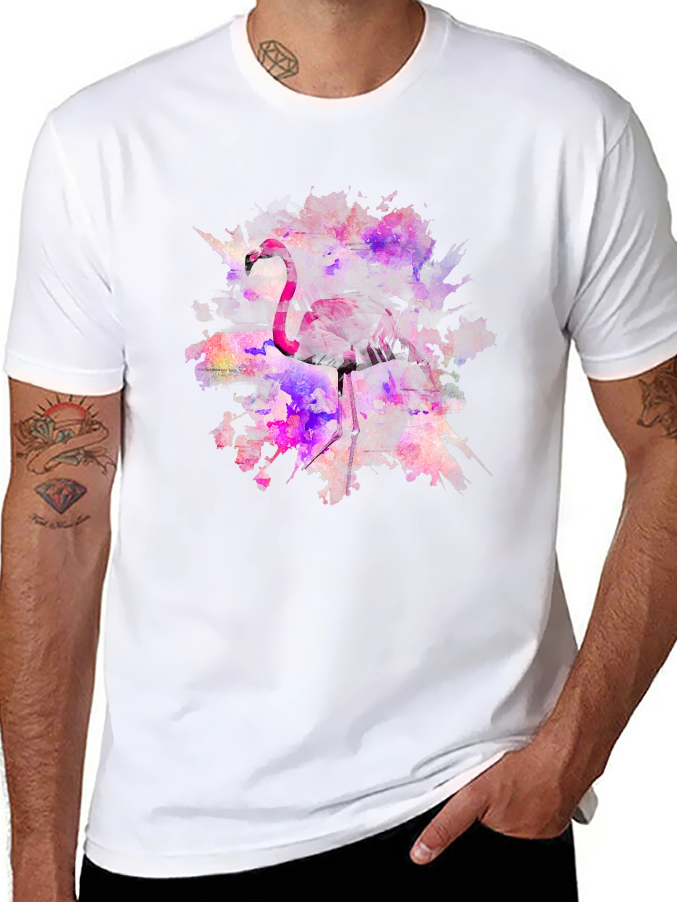 Flamingo Watercolor Black T-Shirt