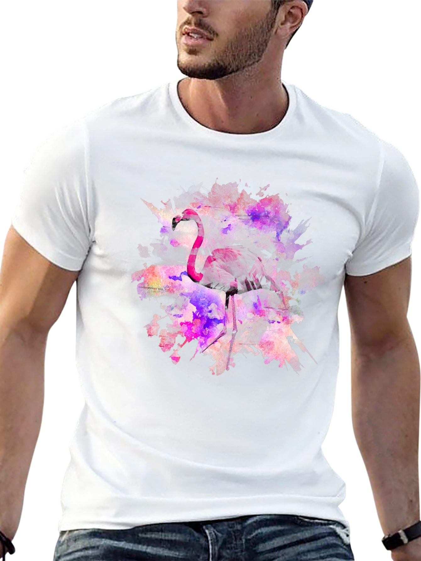 Flamingo Watercolor Black T-Shirt