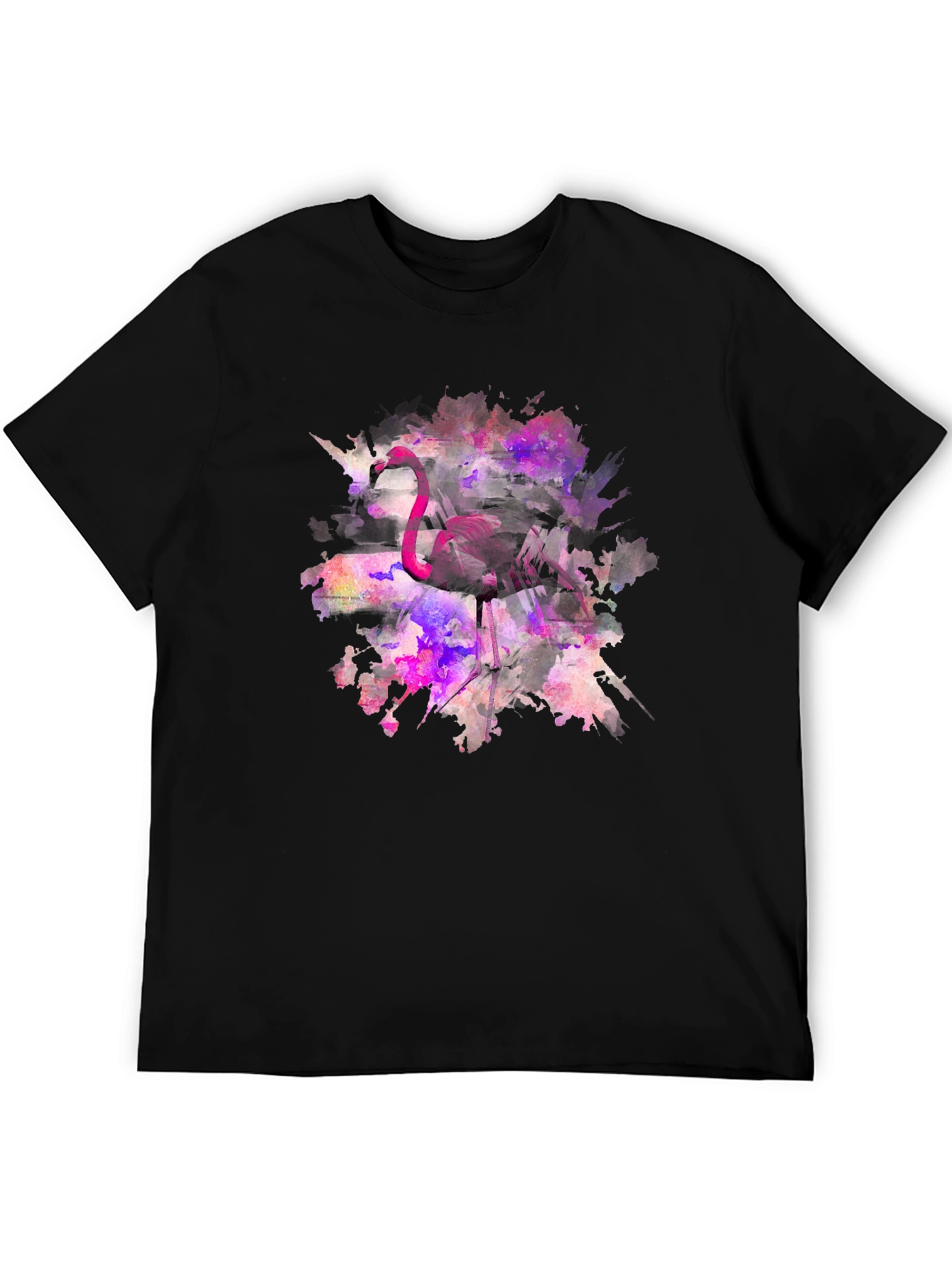 Flamingo Watercolor Black T-Shirt