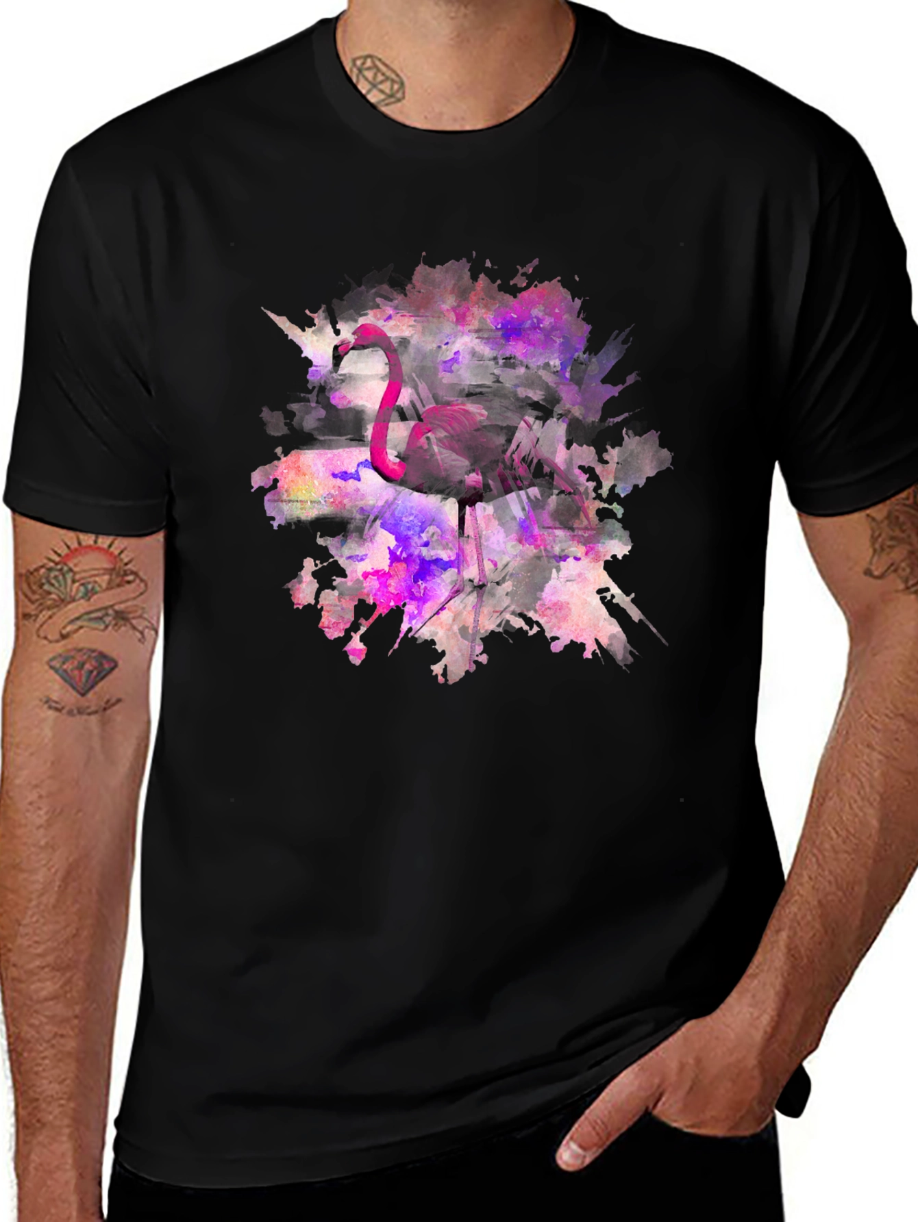 Flamingo Watercolor Black T-Shirt