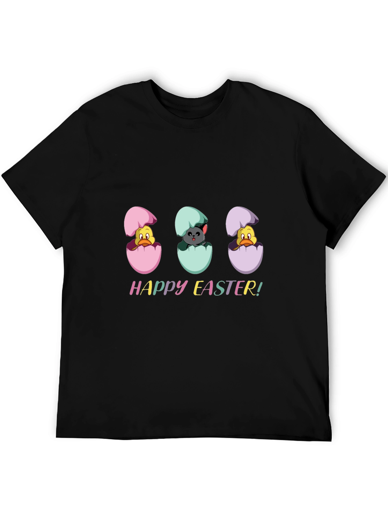 Happy Easter Black T-Shirt with Easter Egg Hatchlings