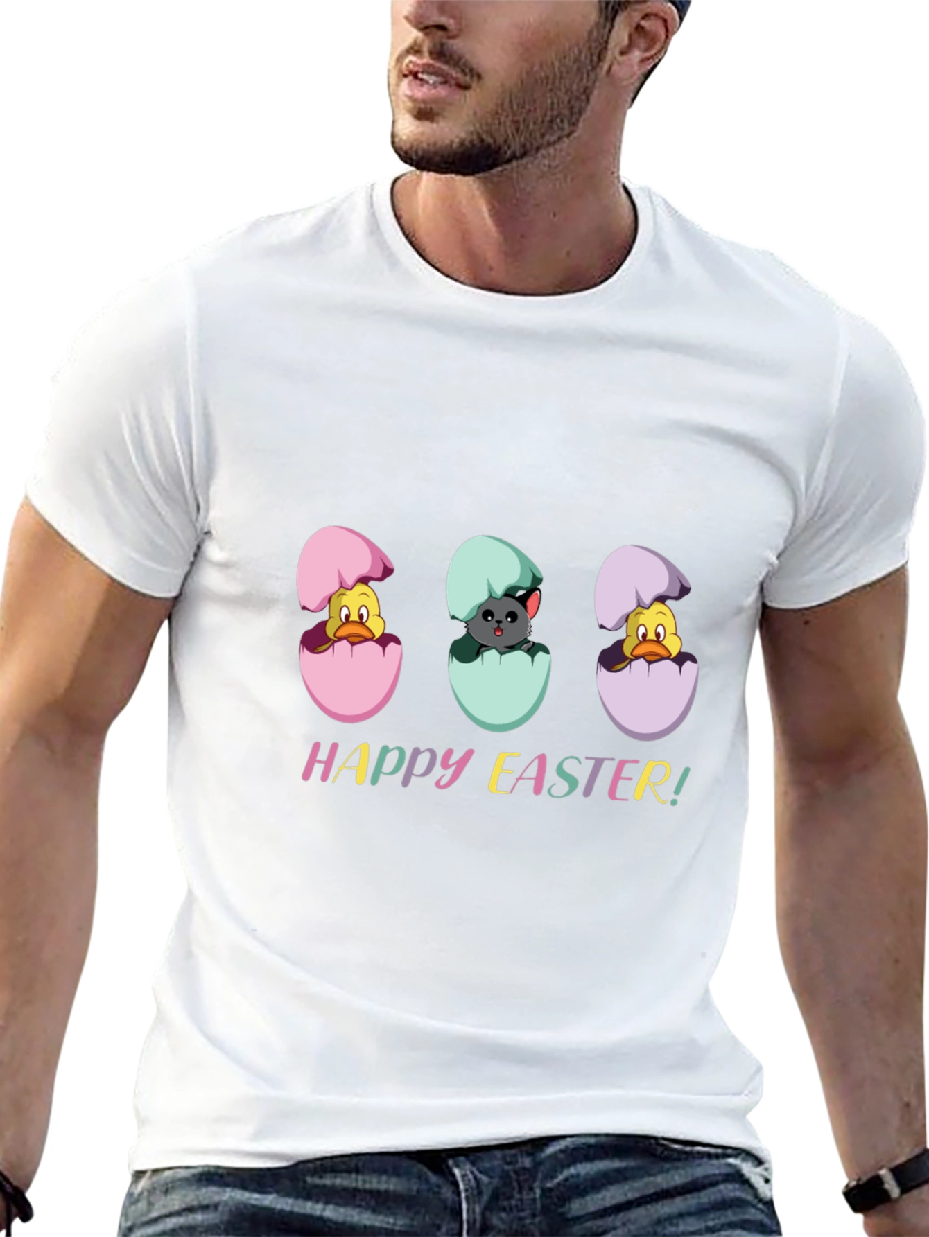 Happy Easter Black T-Shirt with Easter Egg Hatchlings