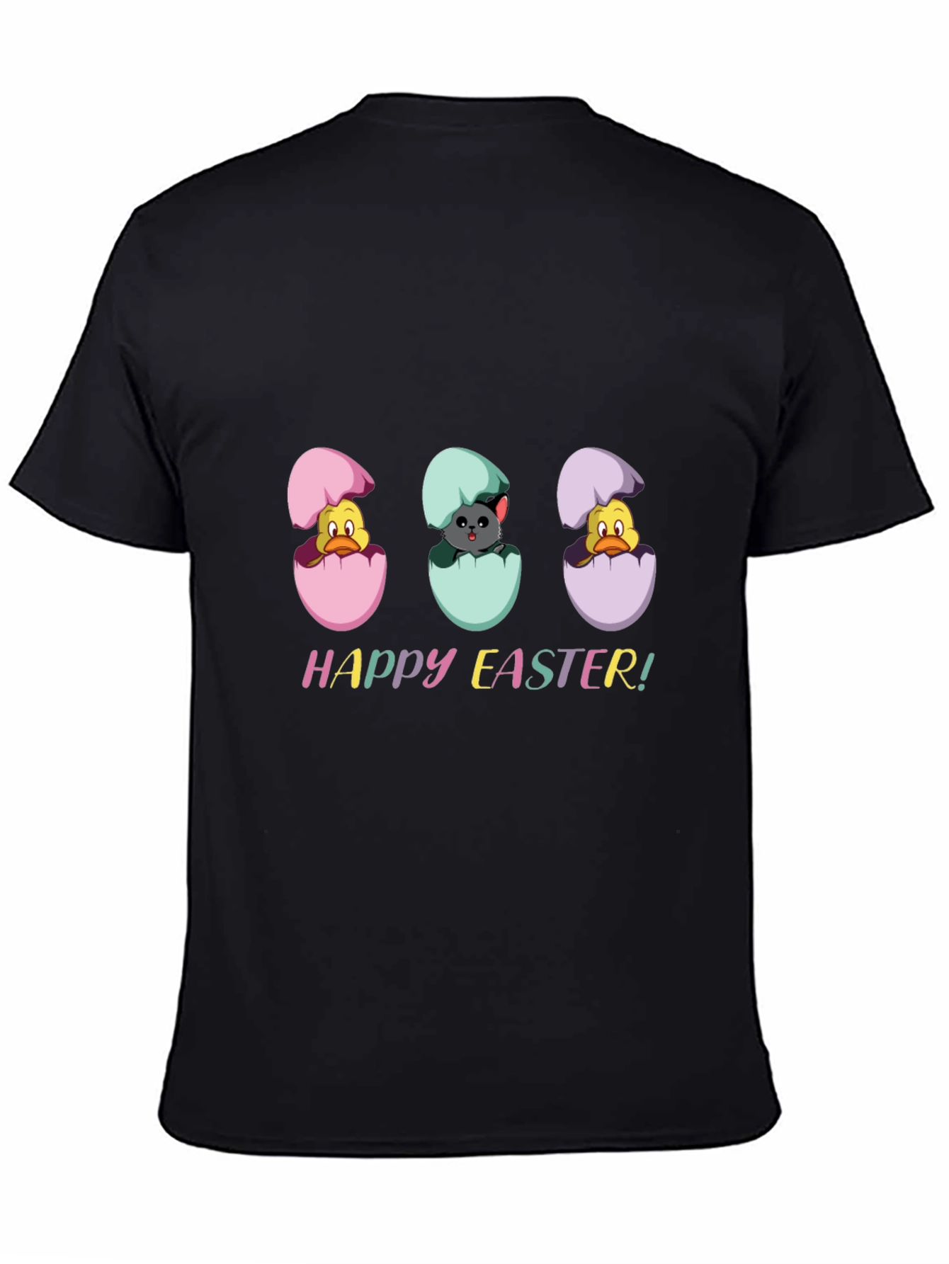 Happy Easter Black T-Shirt with Easter Egg Hatchlings