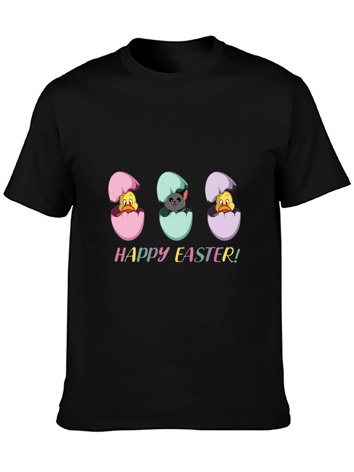 Happy Easter Black T-Shirt with Easter Egg Hatchlings