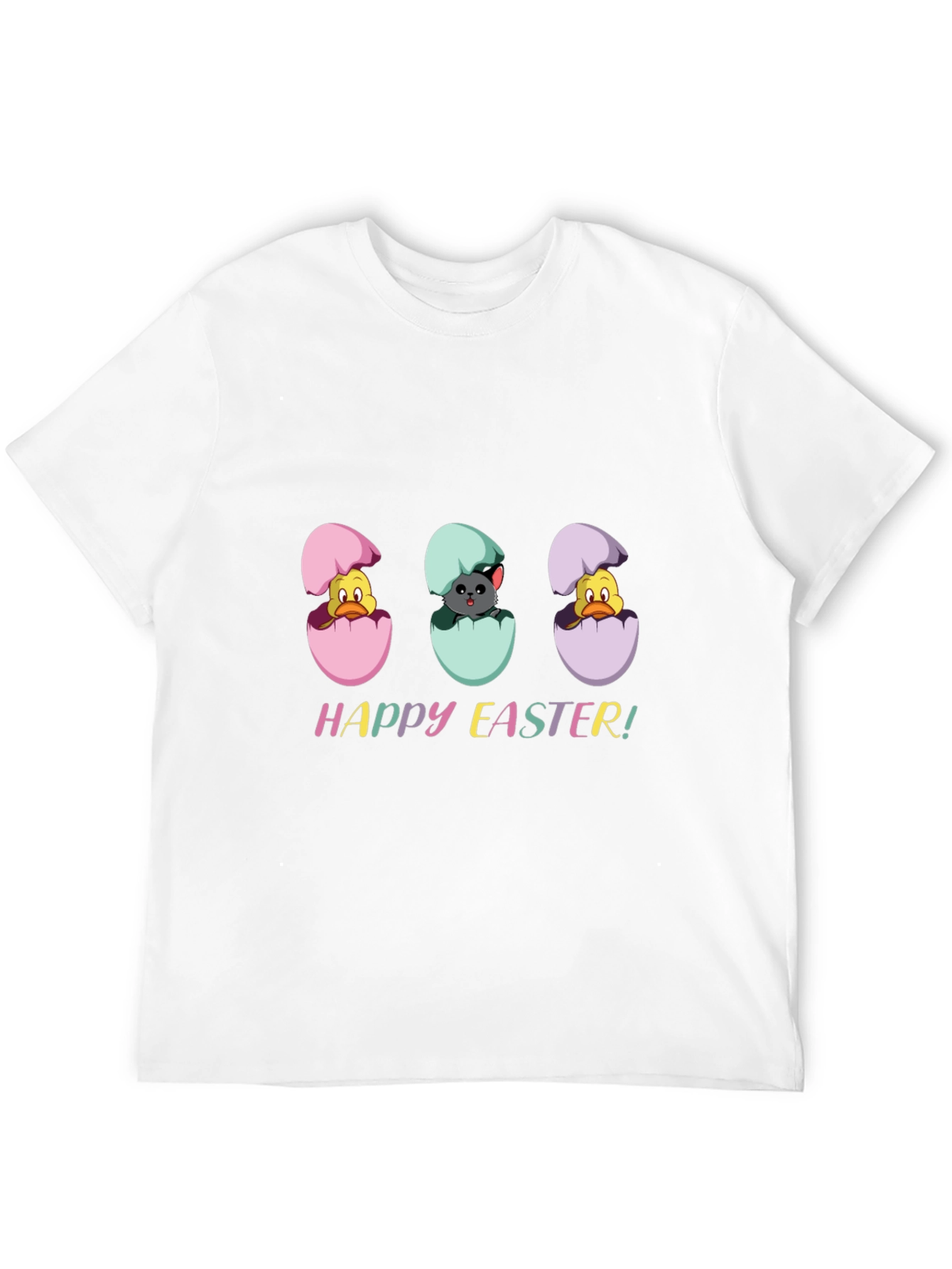 Happy Easter Black T-Shirt with Easter Egg Hatchlings