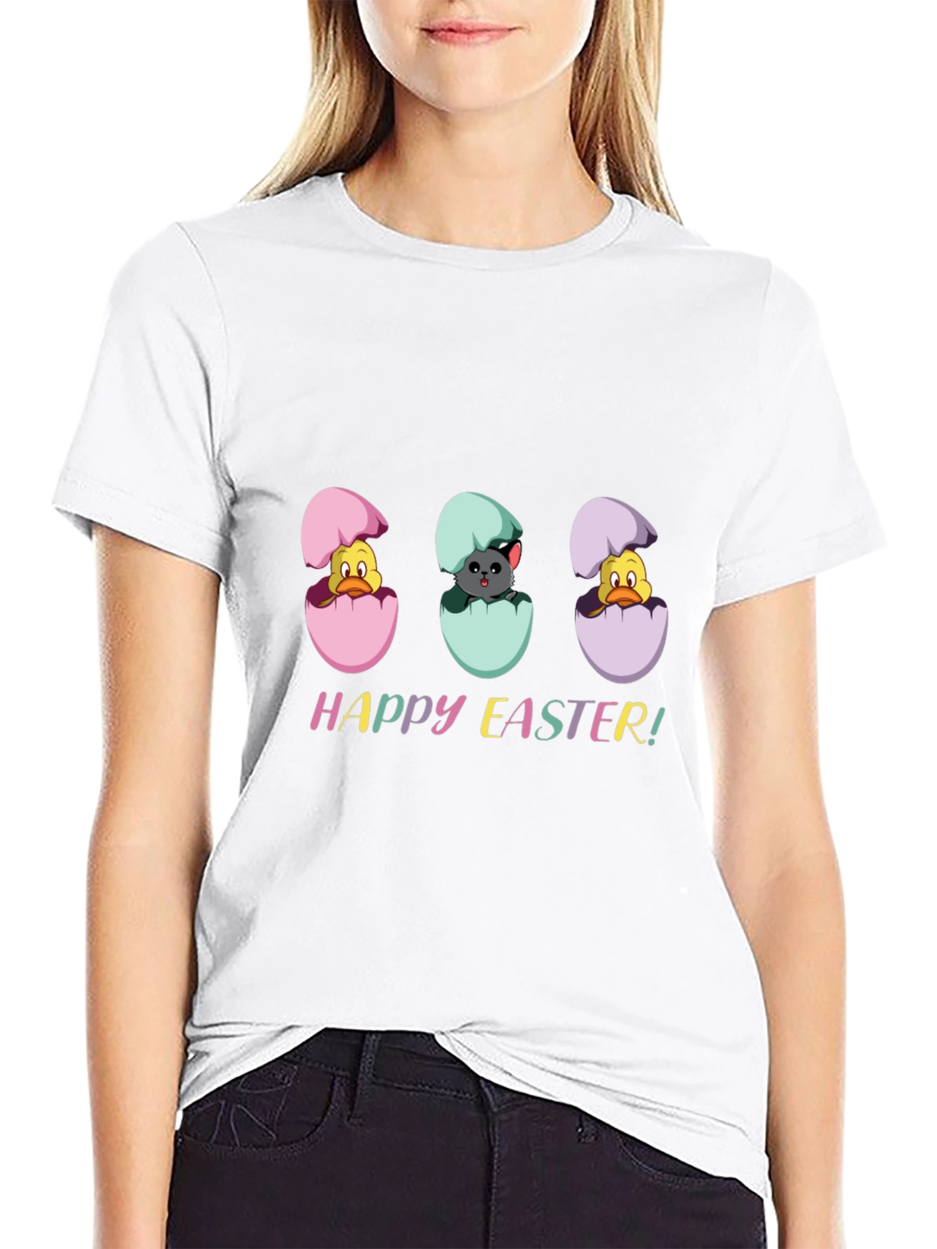 Happy Easter Black T-Shirt with Easter Egg Hatchlings