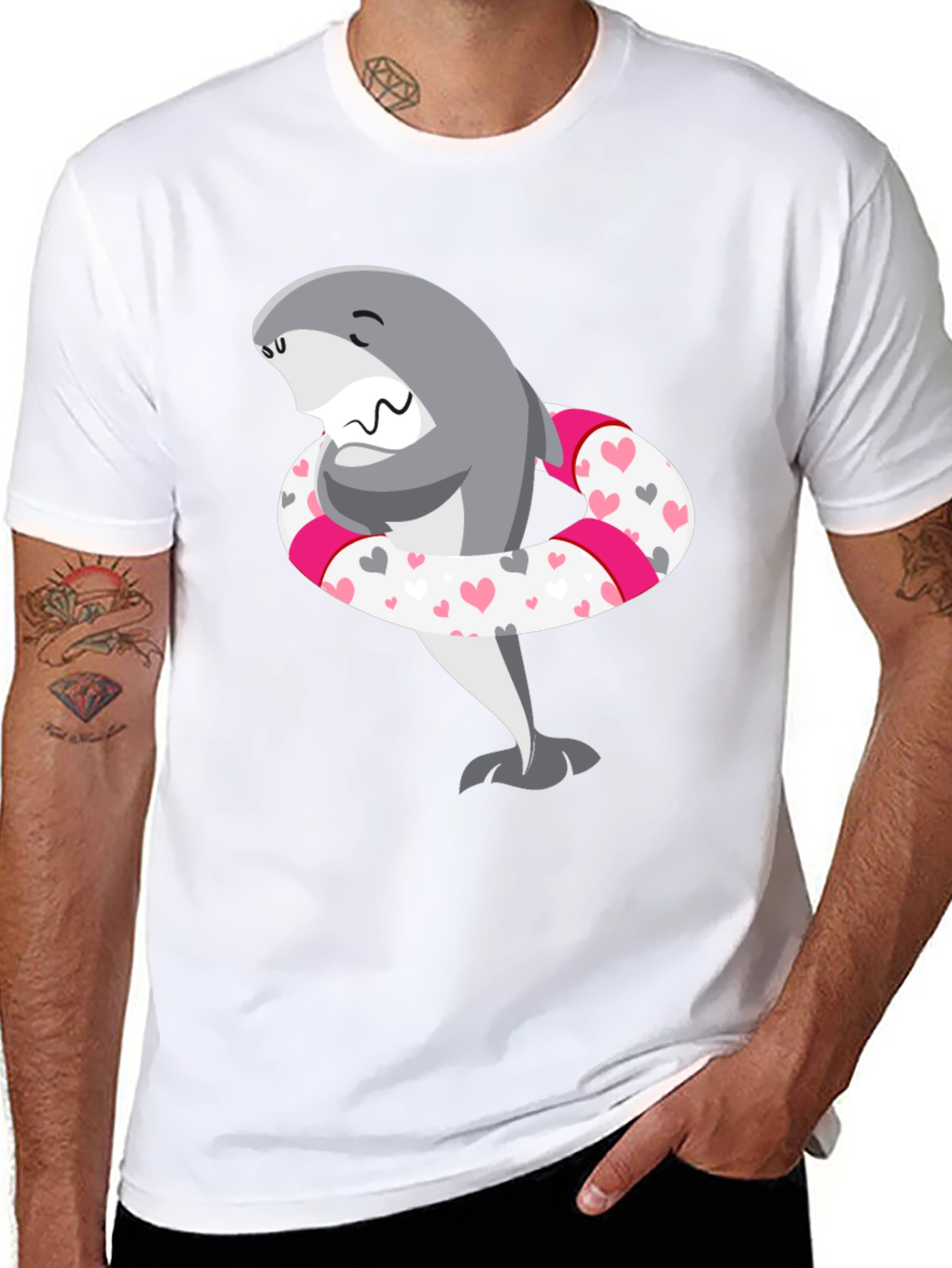 Cute Shark T-Shirt - Heart Swim Ring