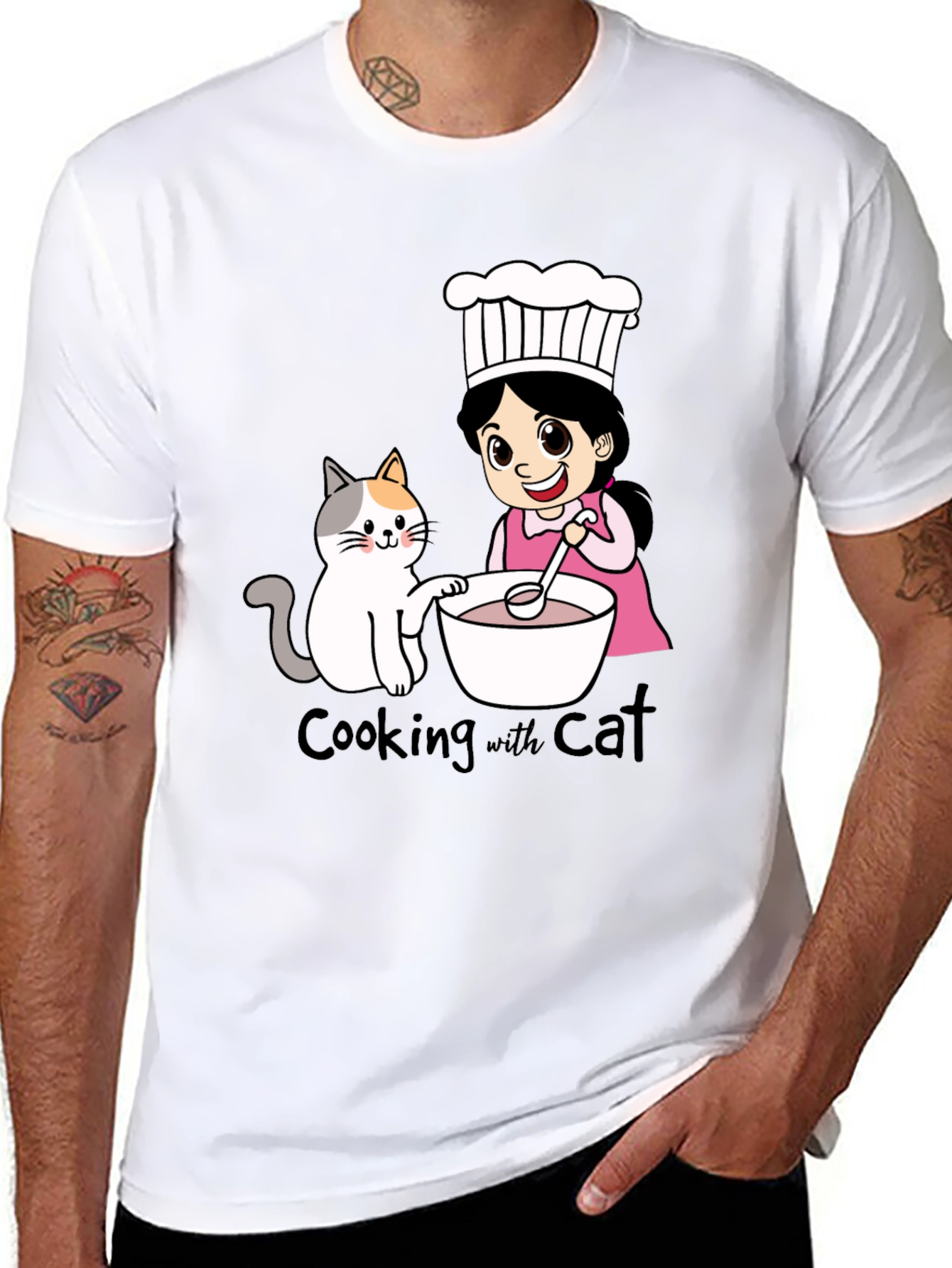 Cooking with Cat Graphic T-Shirt