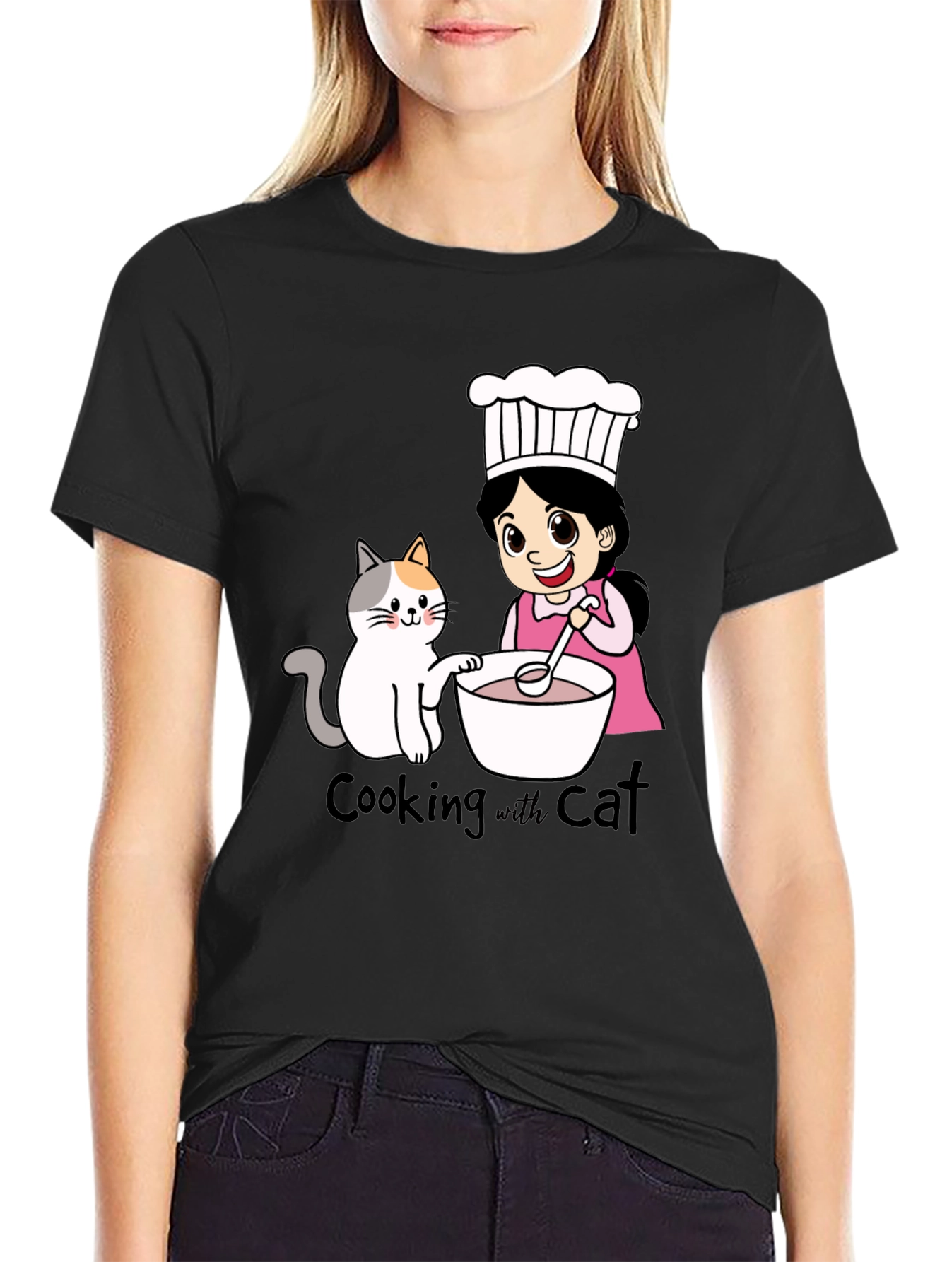 Cooking with Cat Graphic T-Shirt