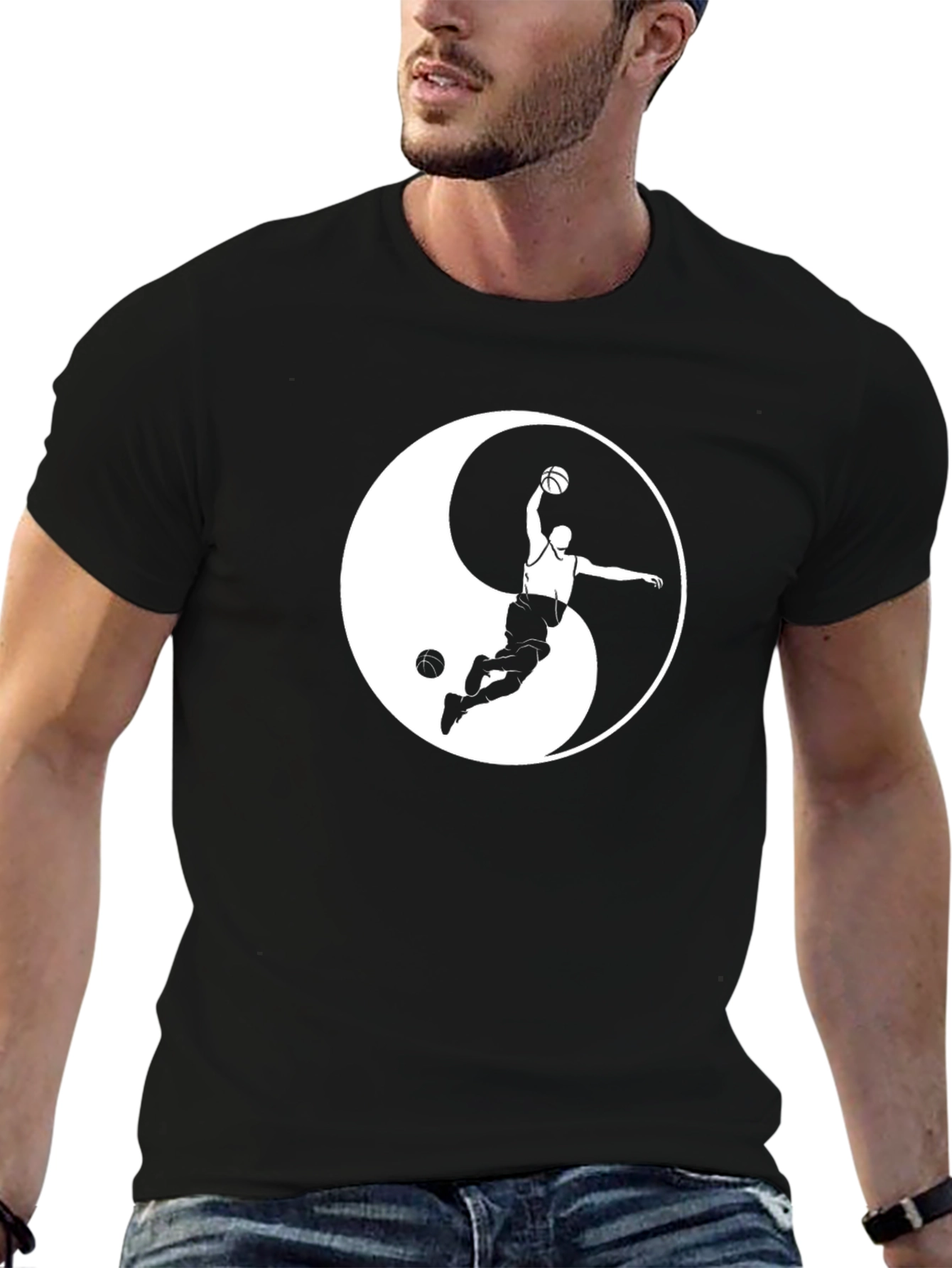 Yin Yang Basketball T-Shirt - Black Cotton Tee