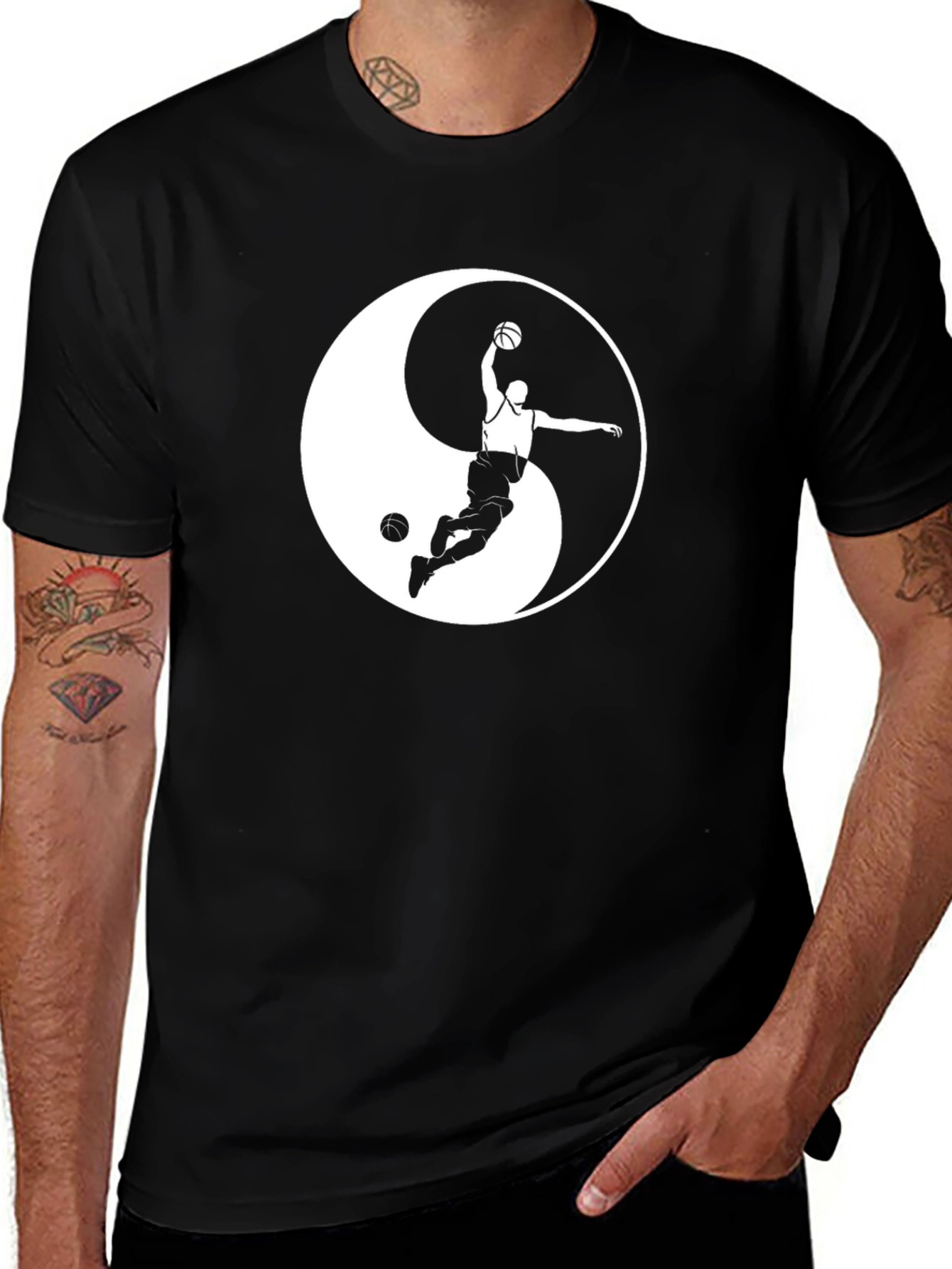 Yin Yang Basketball T-Shirt - Black Cotton Tee