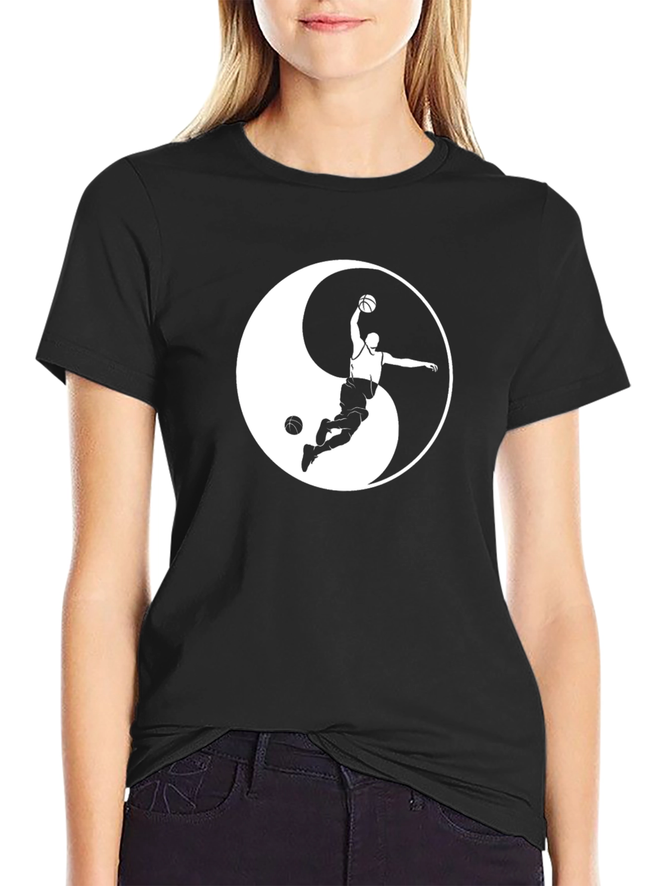 Yin Yang Basketball T-Shirt - Black Cotton Tee