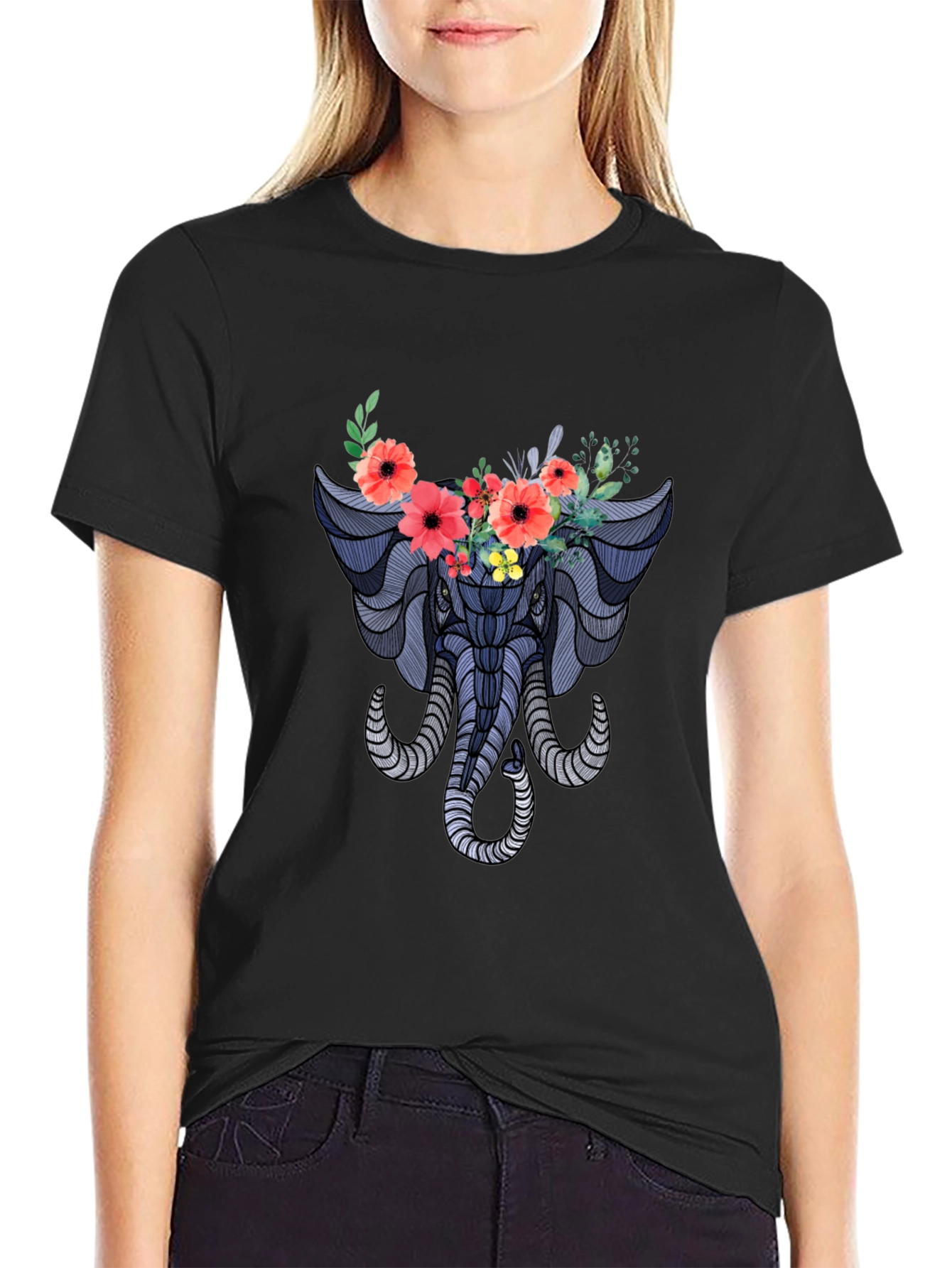 Floral Elephant Graphic T-Shirt