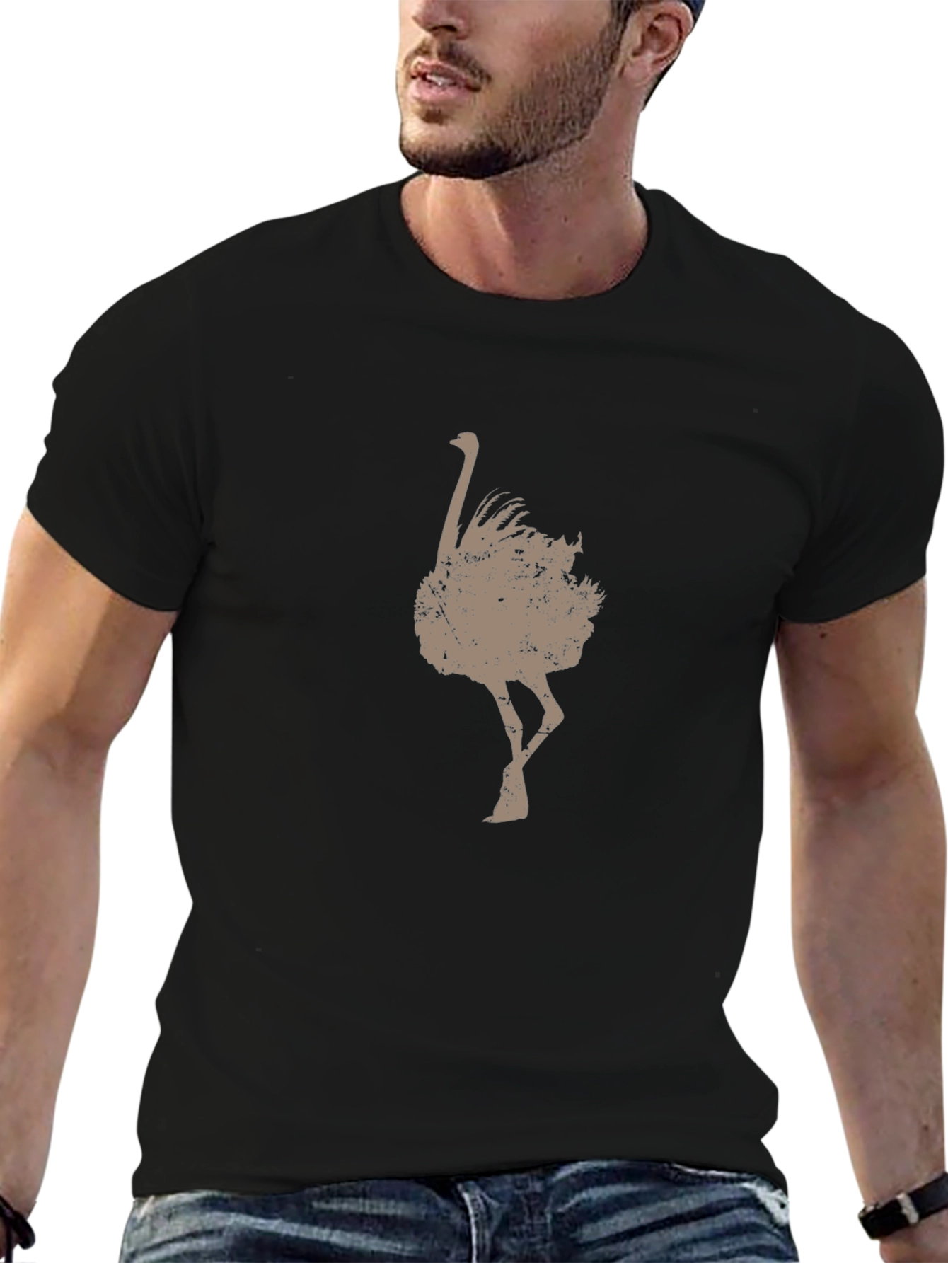 Mens Ostrich Graphic Tee - Unique Distressed Print