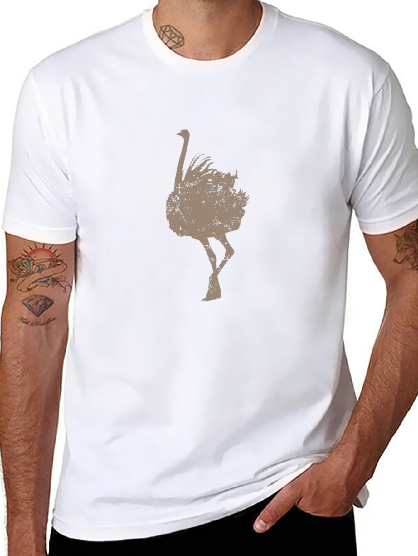Mens Ostrich Graphic Tee - Unique Distressed Print