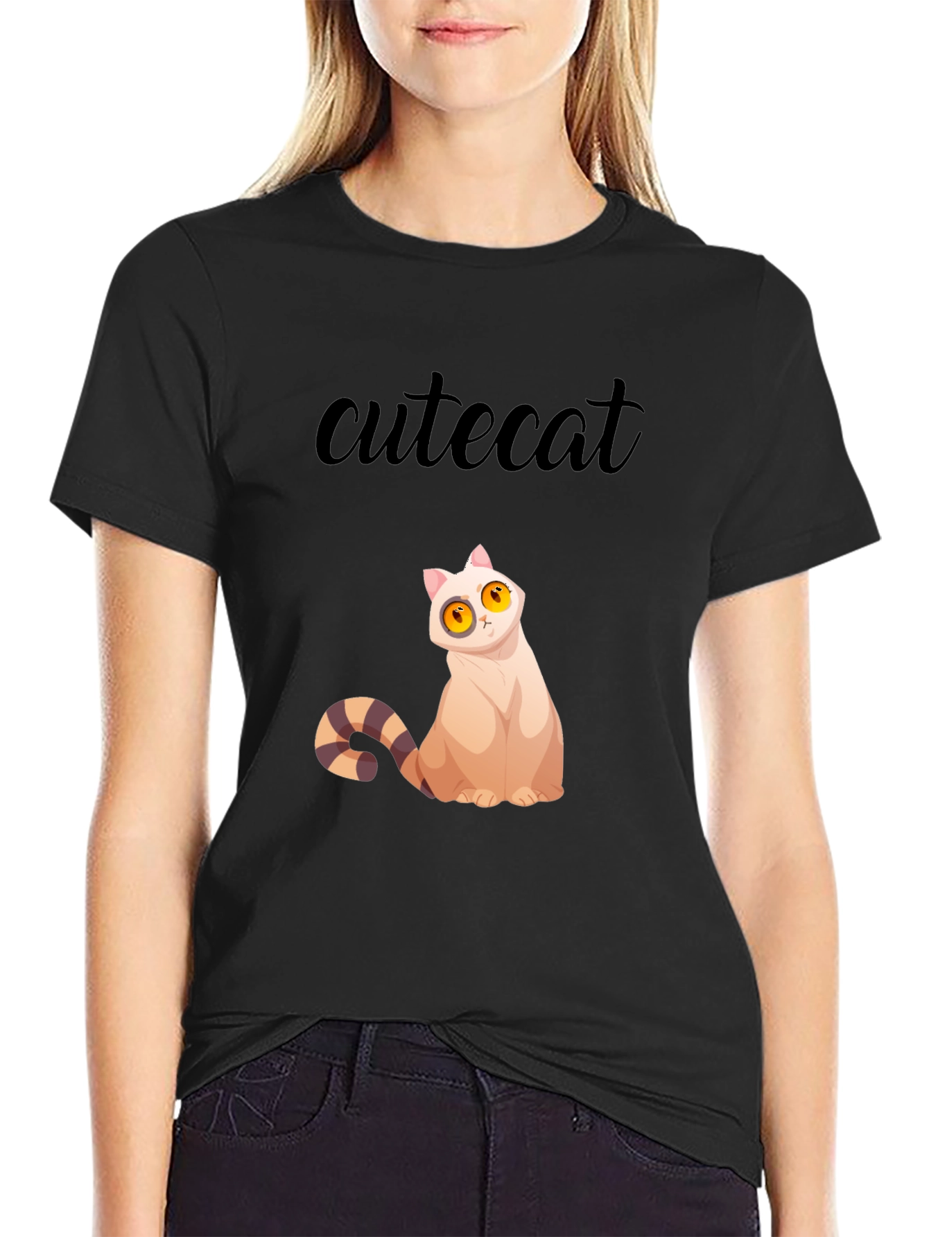 Cute Cat Graphic Tee - Stylish Black T-Shirt