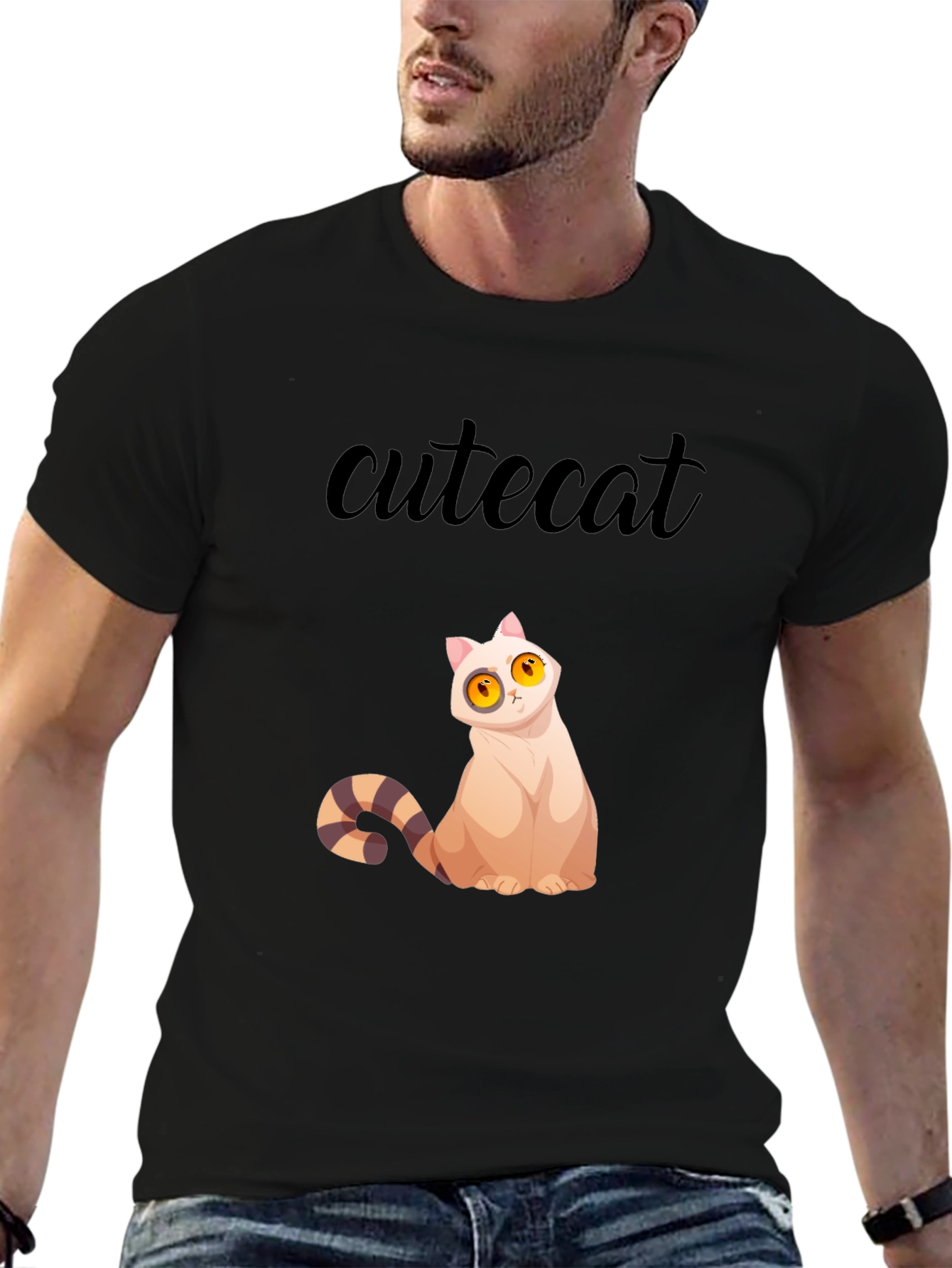 Cute Cat Graphic Tee - Stylish Black T-Shirt