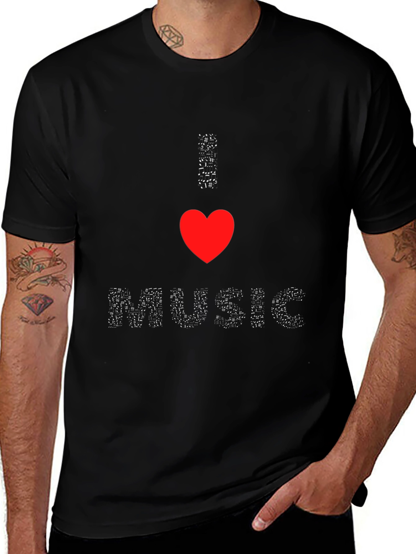 I Heart Music Black Tee - Stylish Graphic T-Shirt