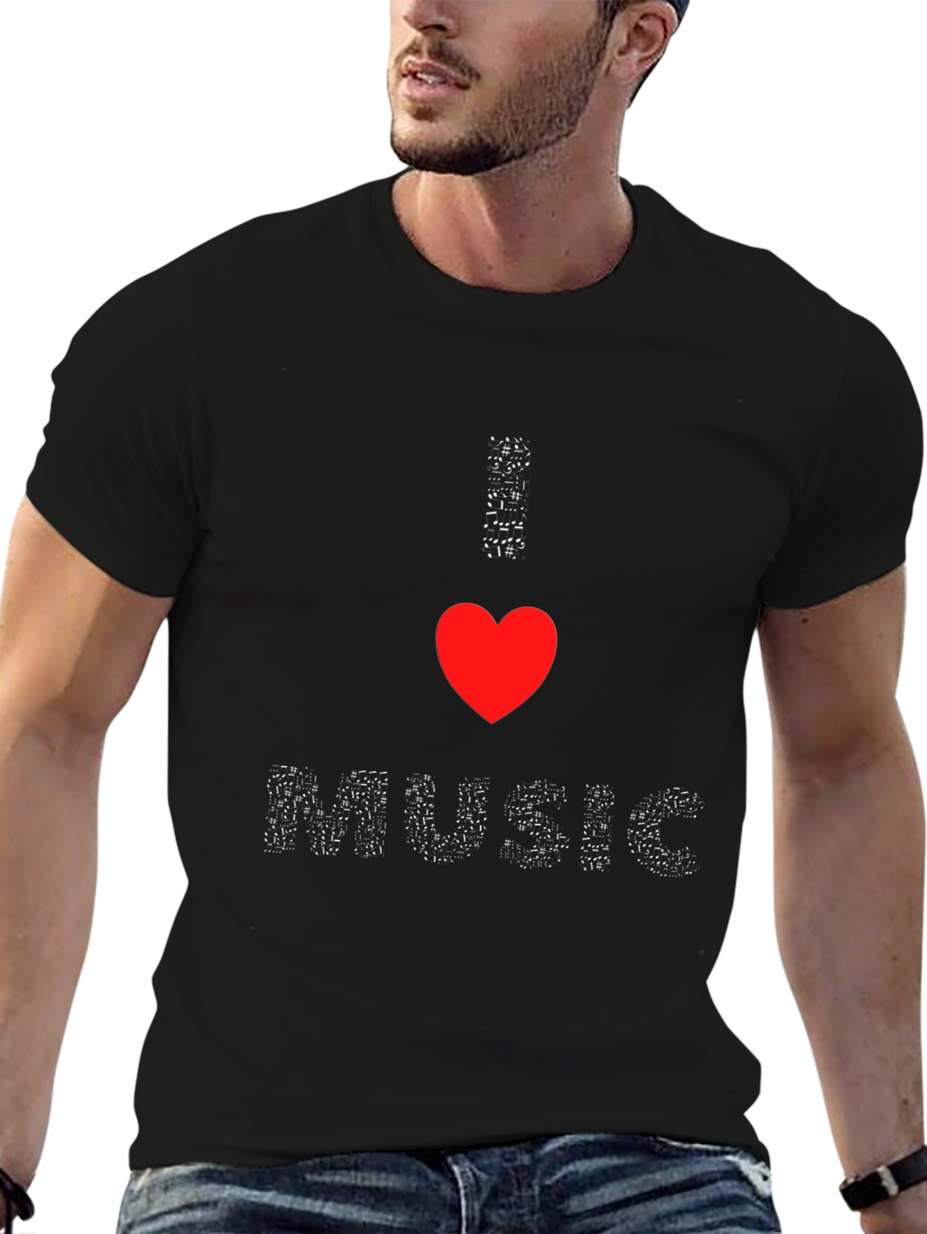 I Heart Music Black Tee - Stylish Graphic T-Shirt