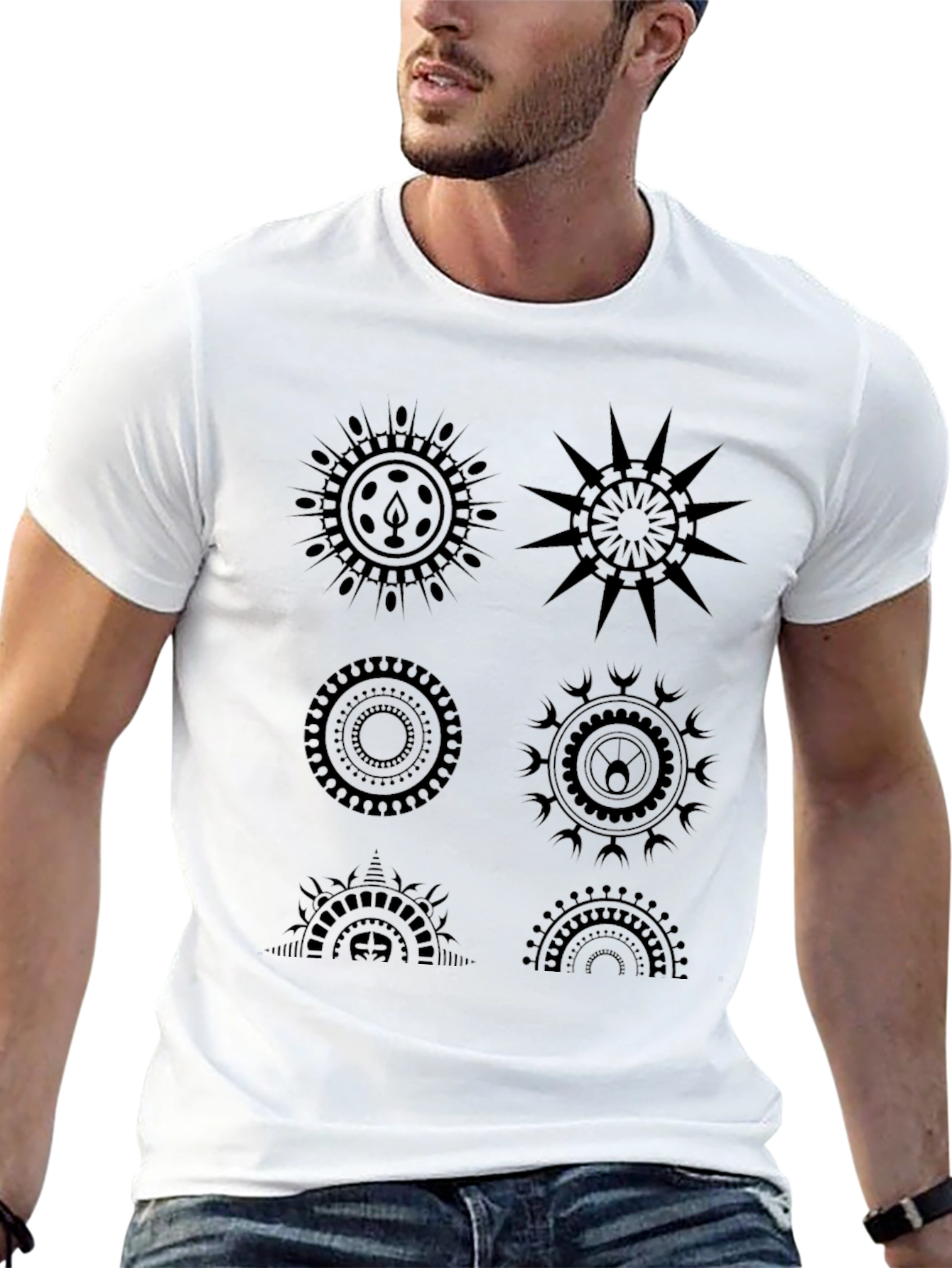 Geometric Mandala Graphic Print T-Shirt - Black