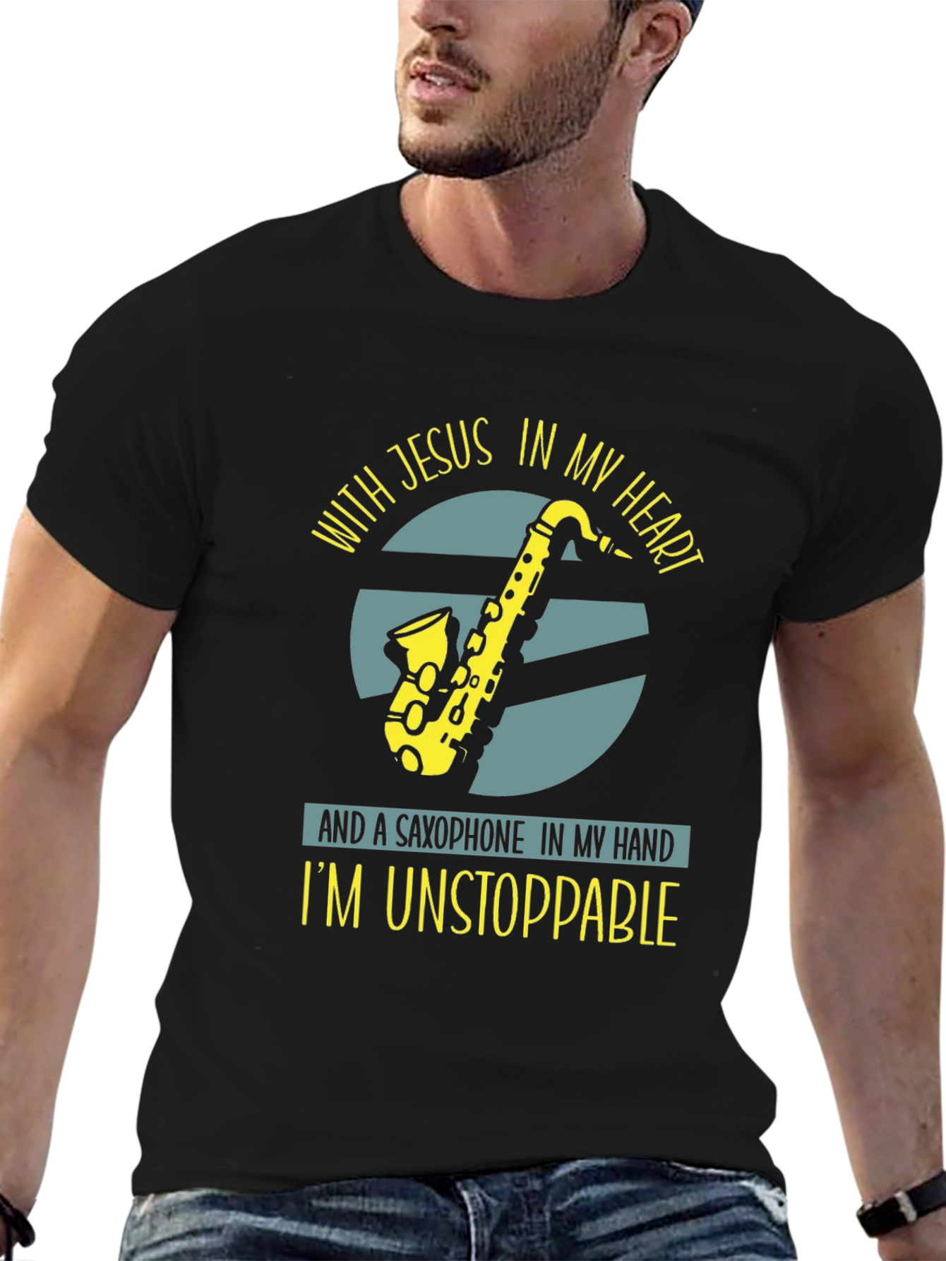 Saxophone Jesus T-Shirt: Unstoppable Christian Music Tee