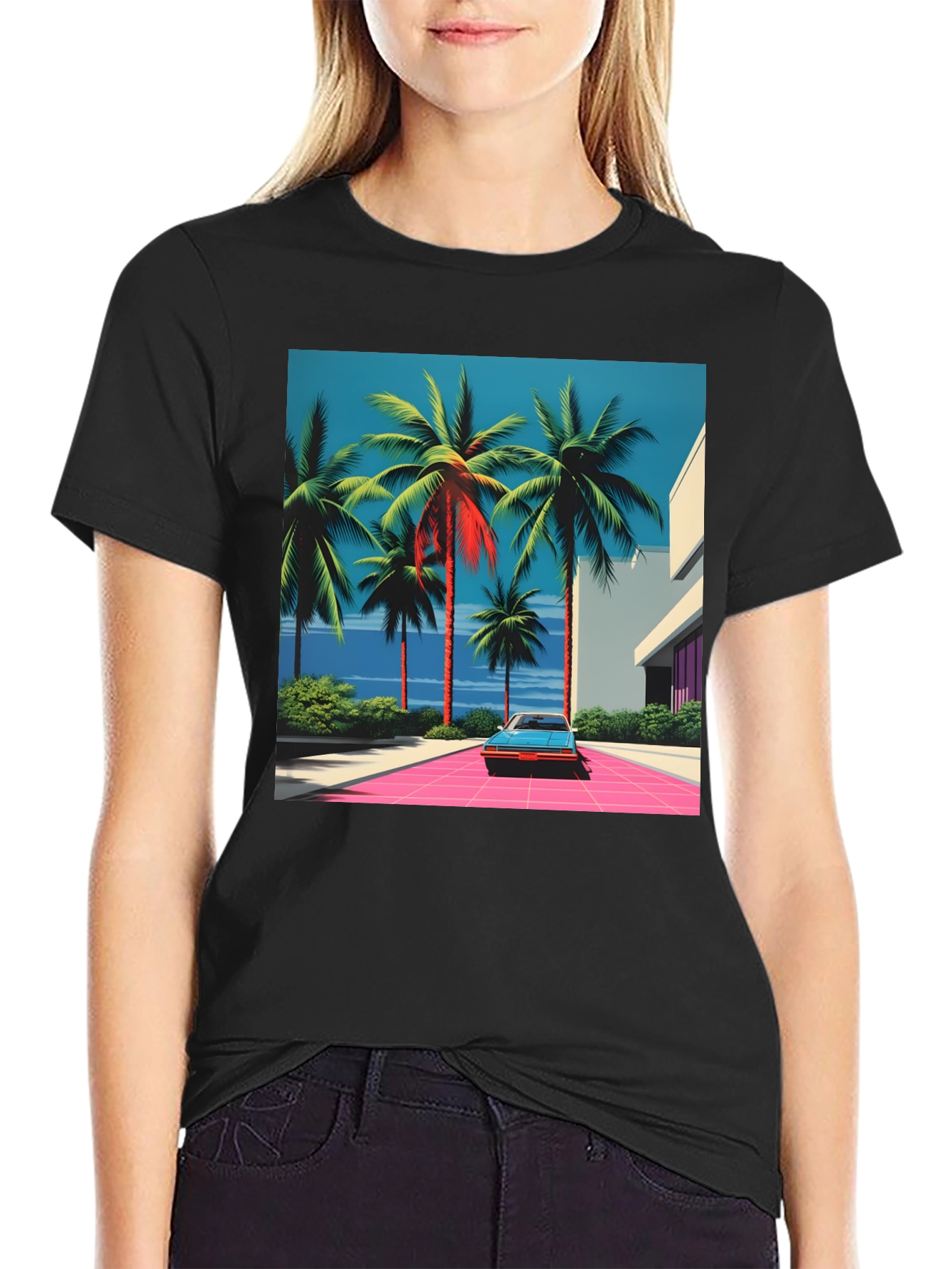 Miami Vice Palm Tree Car Graphic Tee