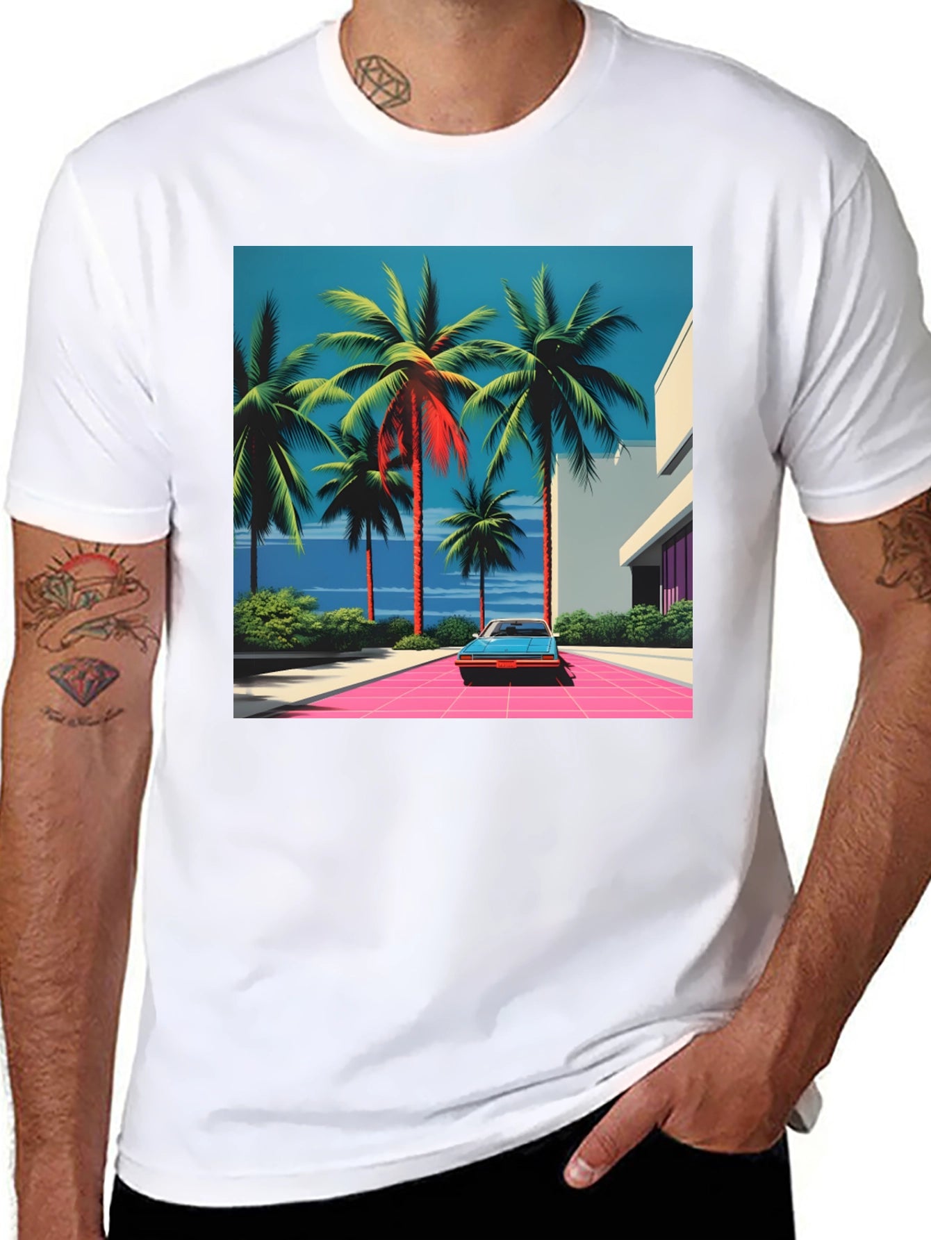 Miami Vice Palm Tree Car Graphic Tee