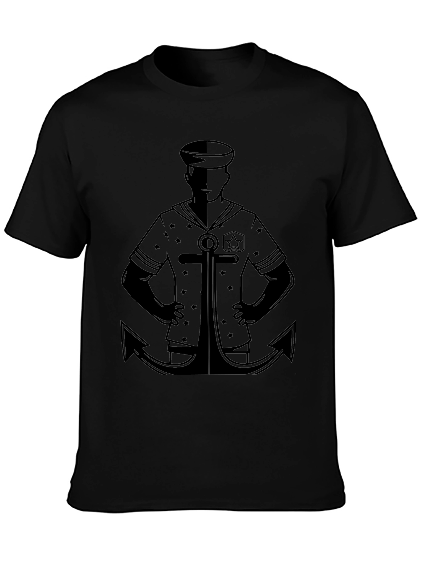 Nautical Sailor Anchor Graphic T-Shirt - Black