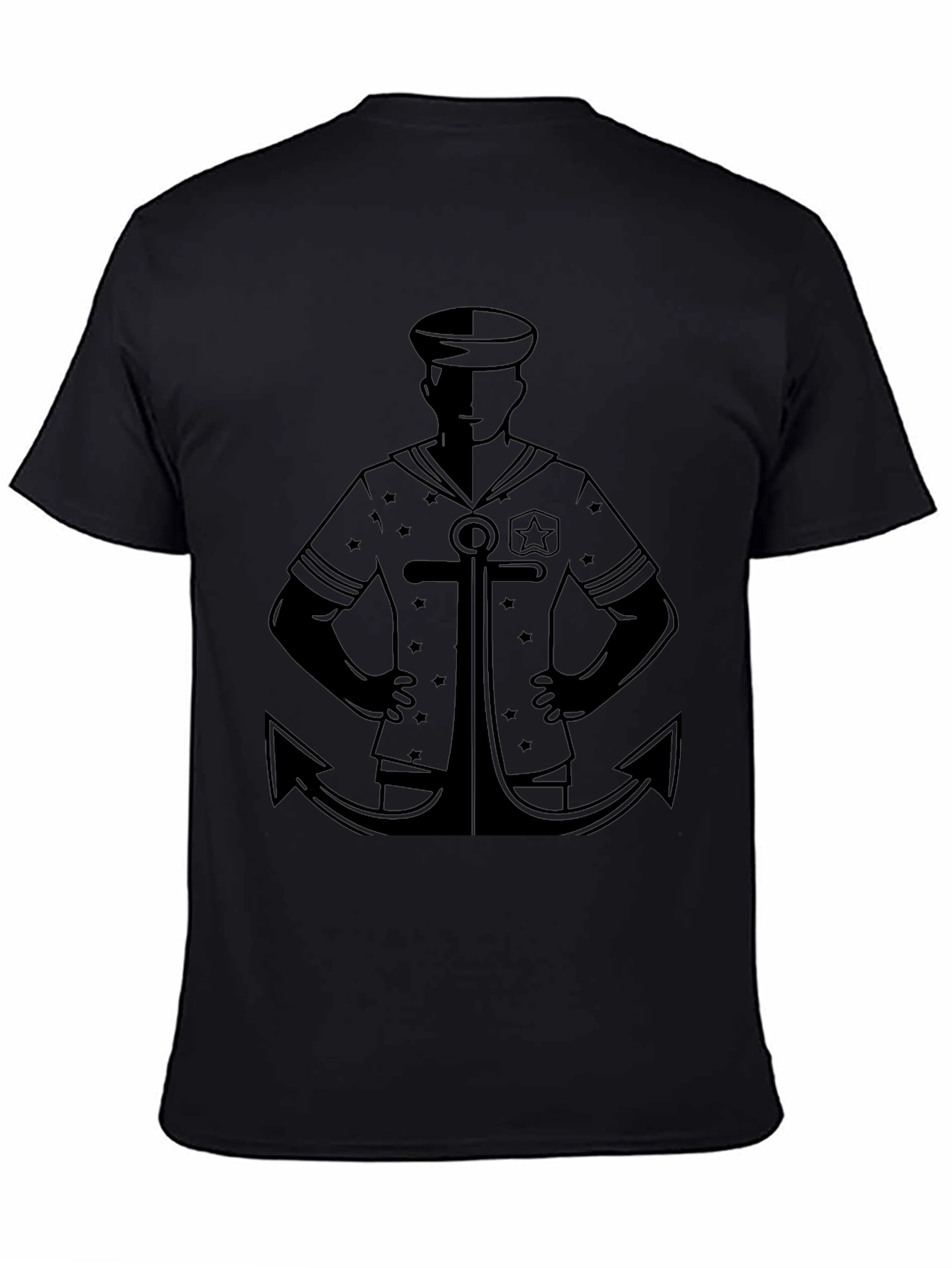 Nautical Sailor Anchor Graphic T-Shirt - Black