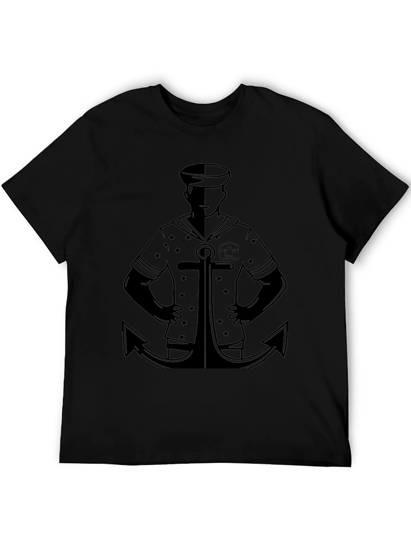 Nautical Sailor Anchor Graphic T-Shirt - Black