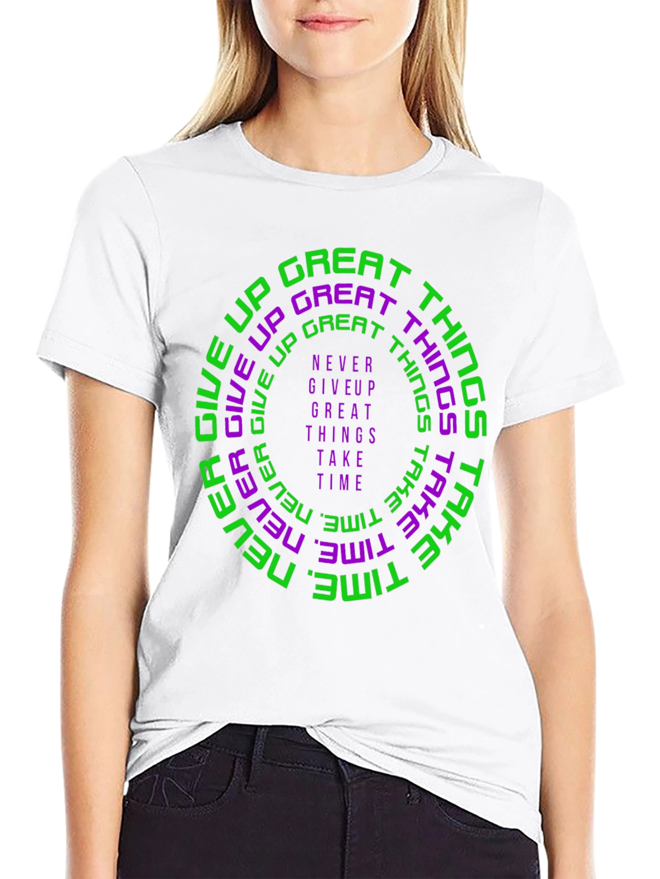Motivational Graphic Print Crew Neck T-Shirt