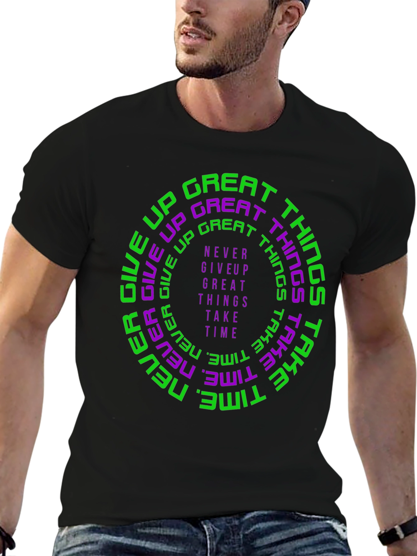 Motivational Graphic Print Crew Neck T-Shirt