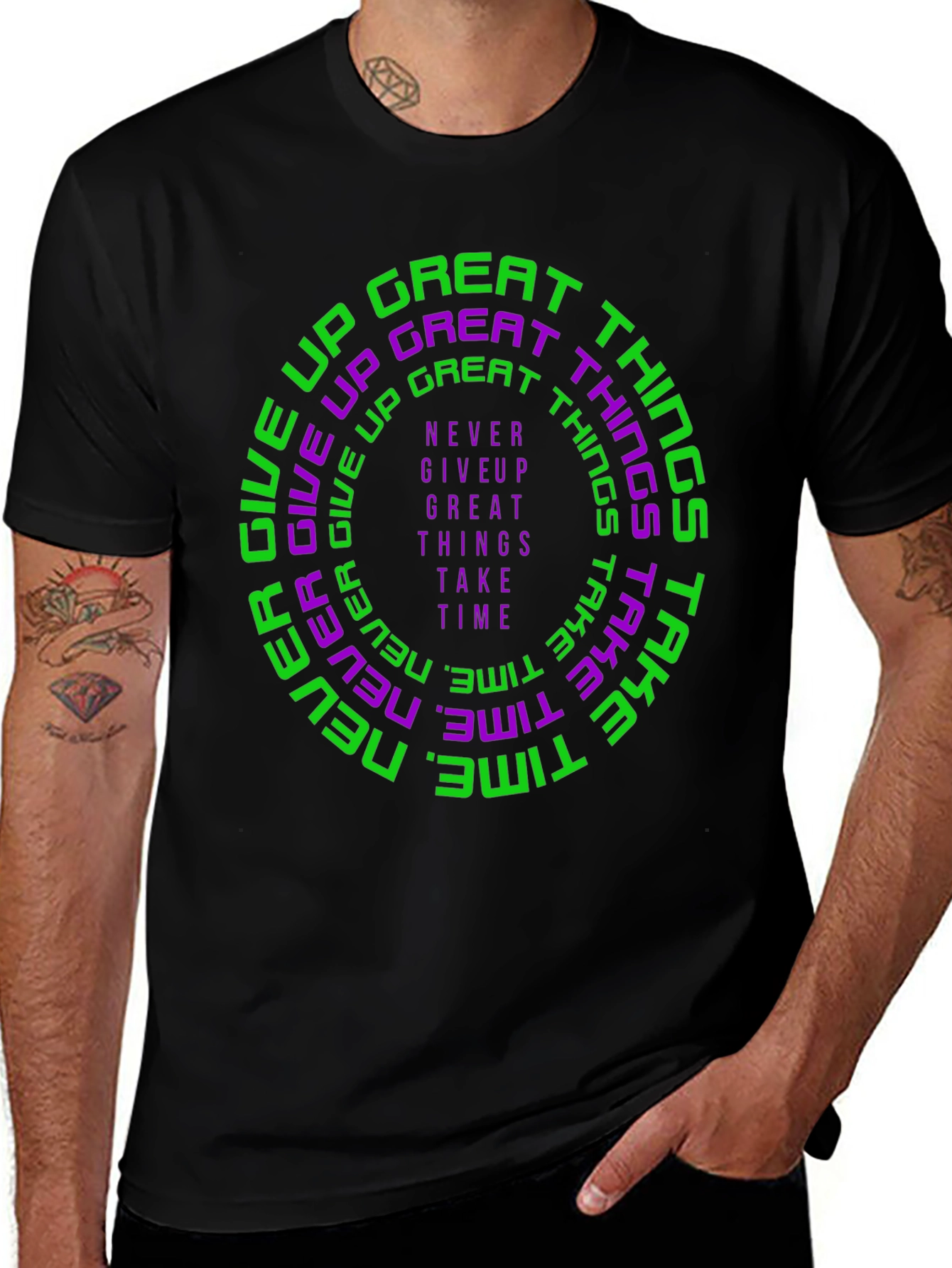 Motivational Graphic Print Crew Neck T-Shirt