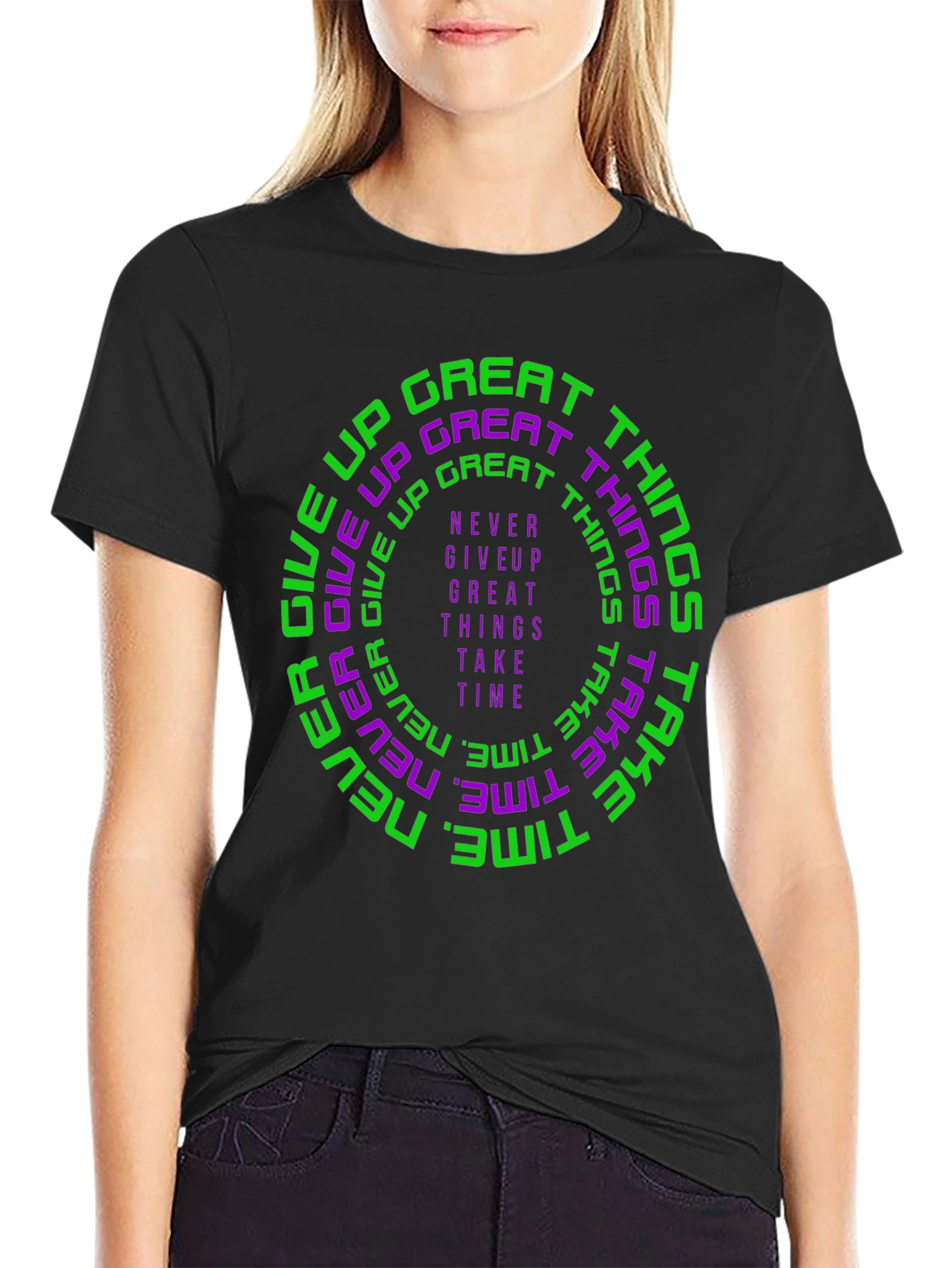 Motivational Graphic Print Crew Neck T-Shirt