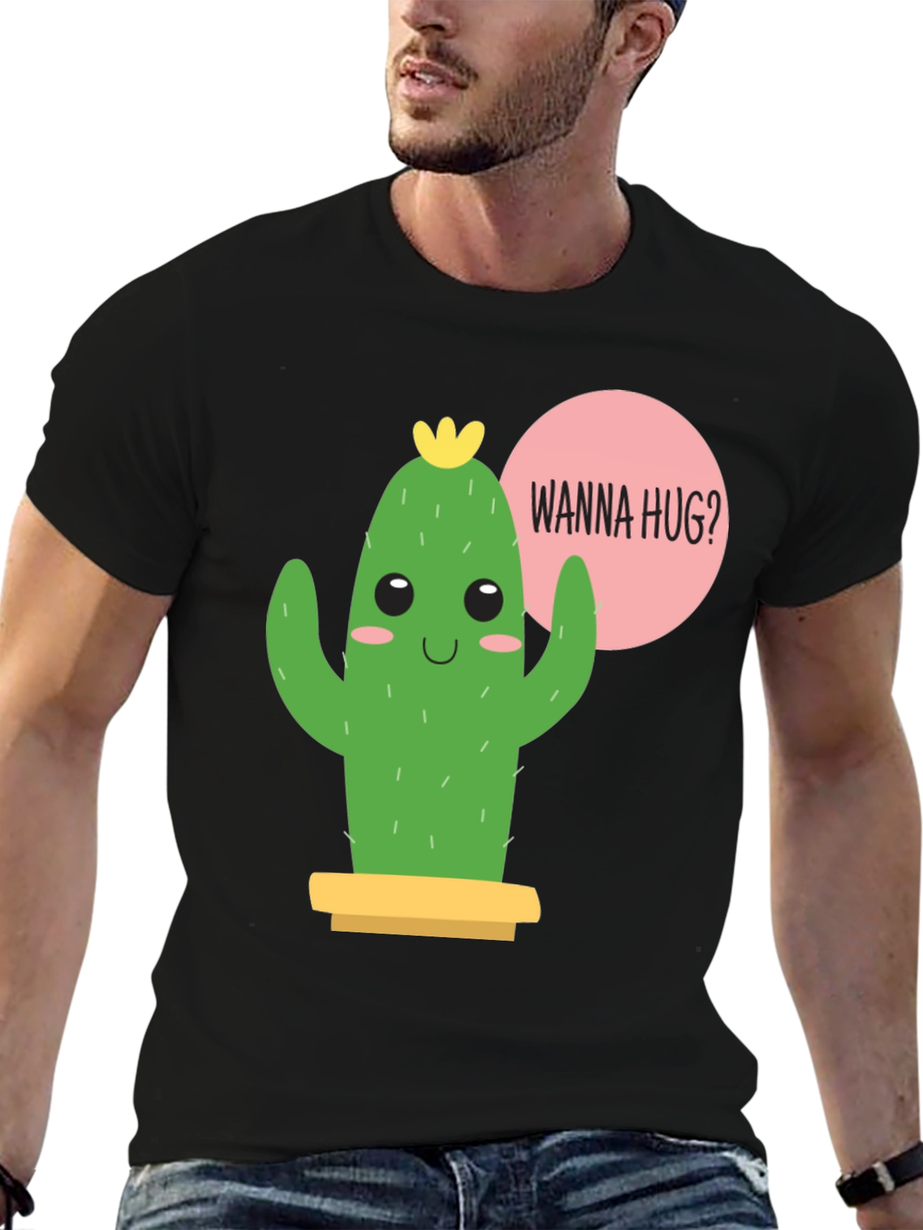 Cute Cactus Graphic Tee - Wanna Hug?