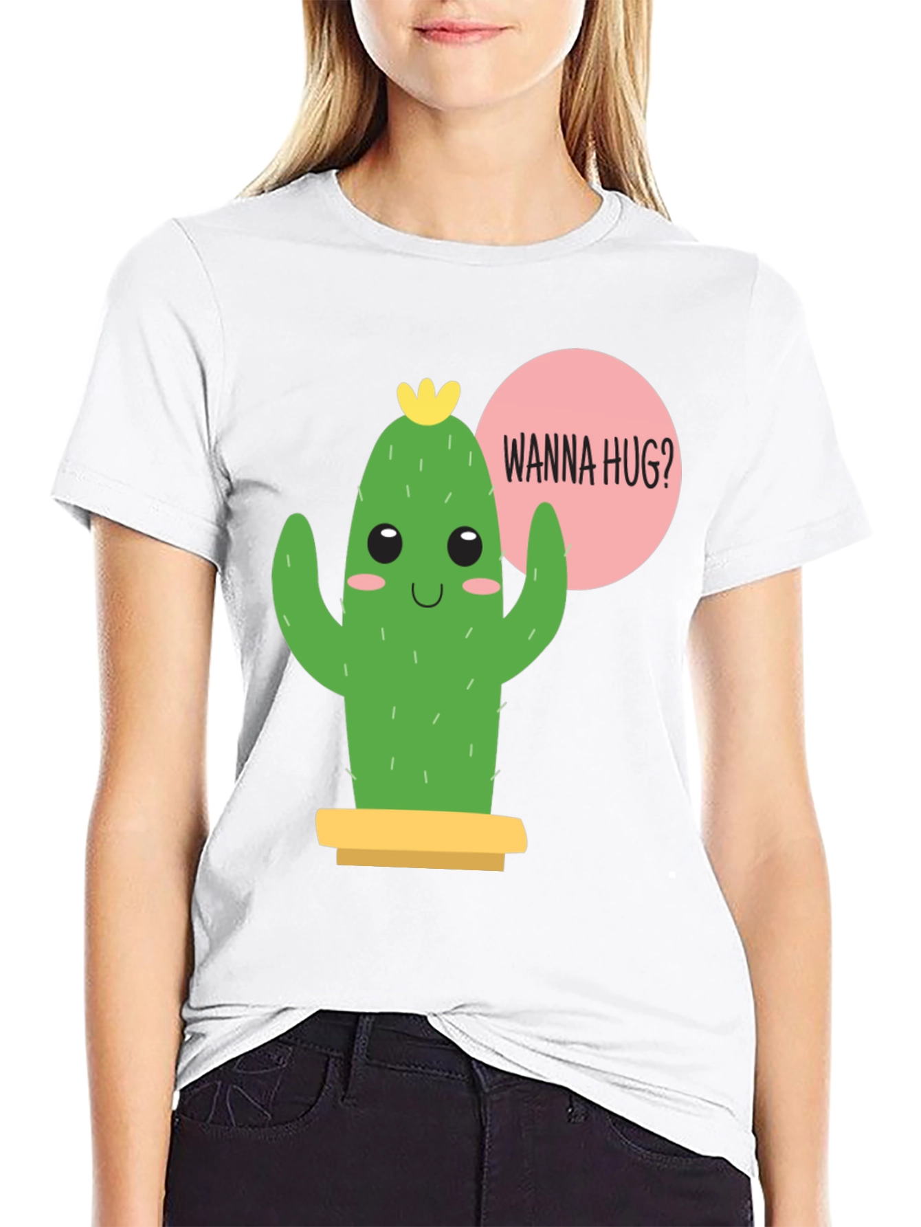Cute Cactus Graphic Tee - Wanna Hug?