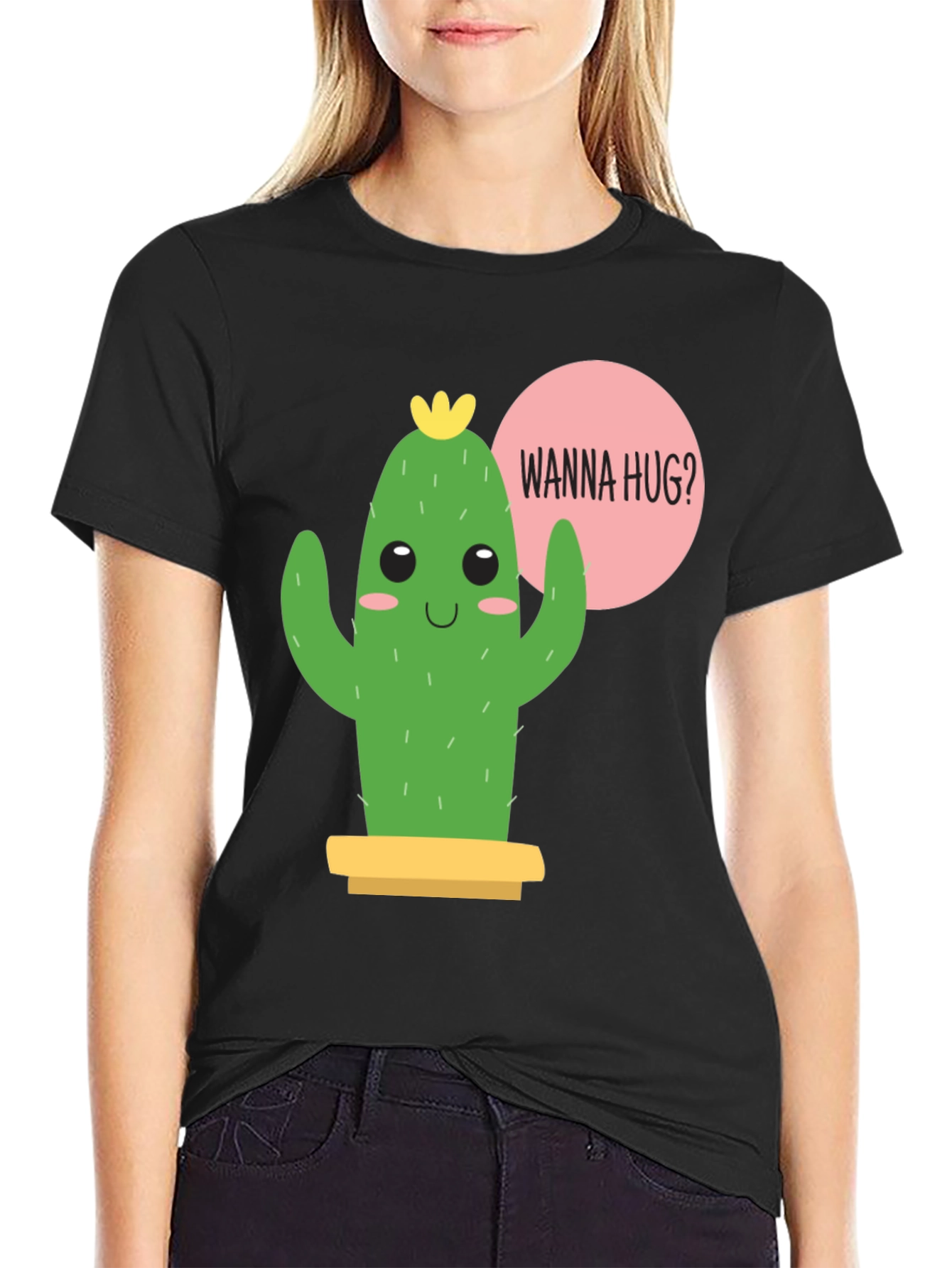 Cute Cactus Graphic Tee - Wanna Hug?