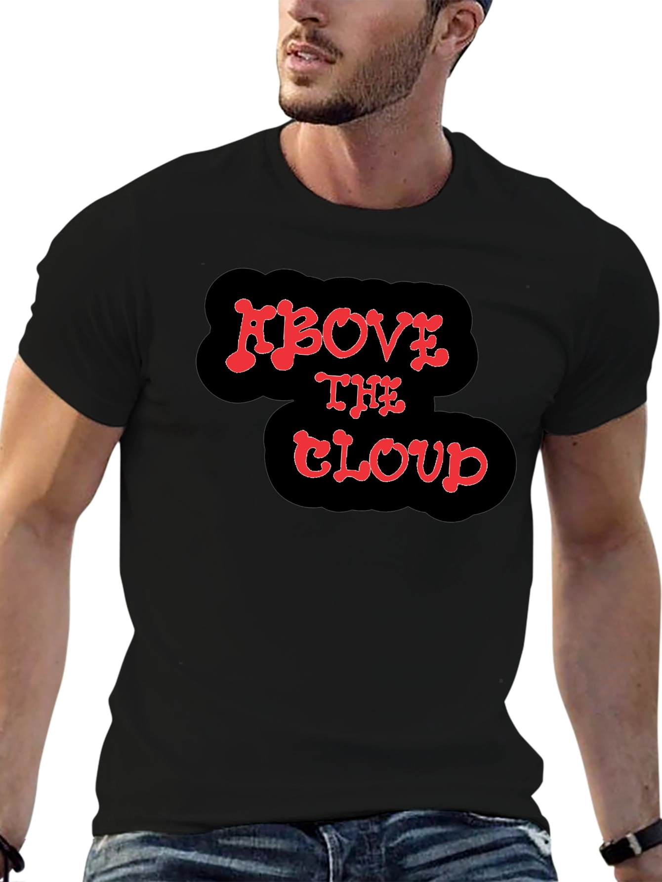 Above the Cloud Graphic Print Black T-Shirt