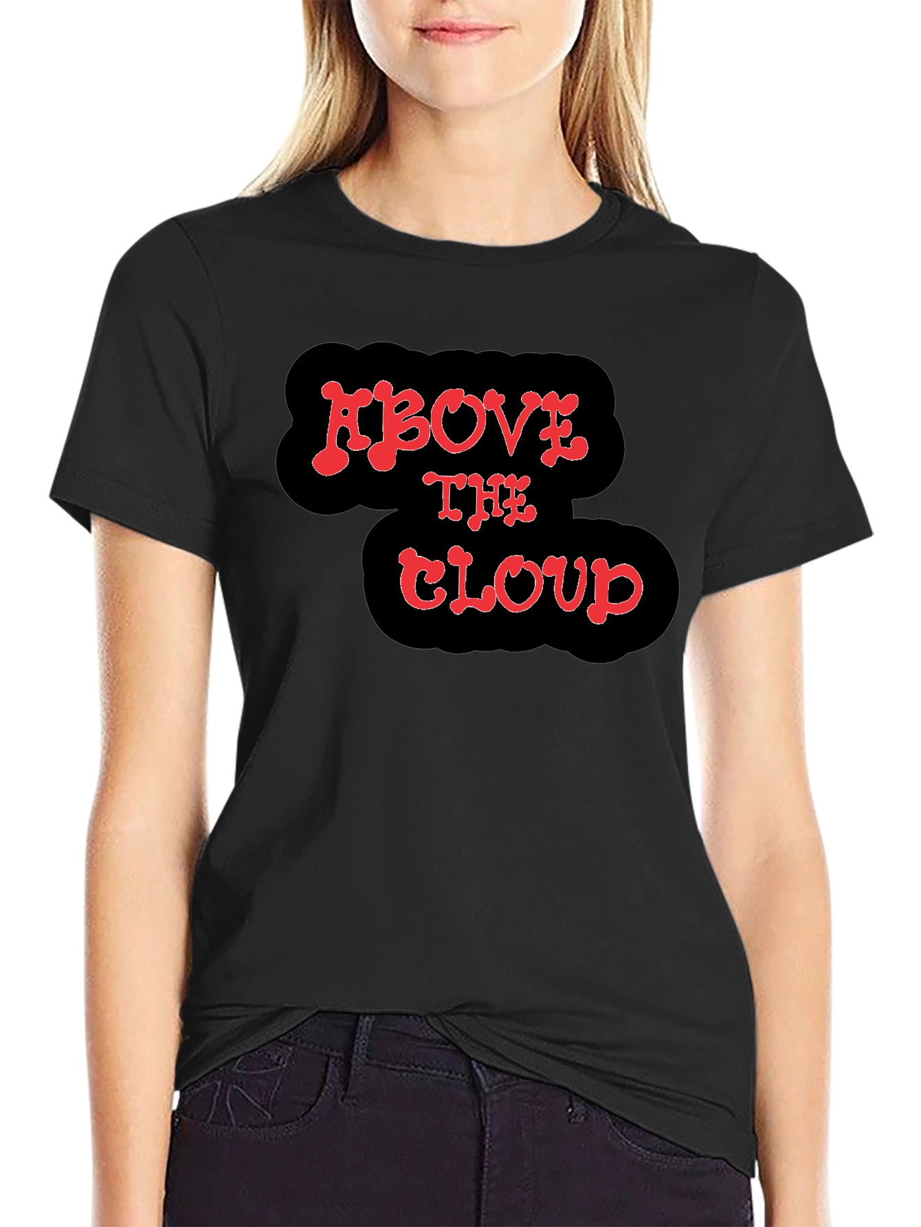 Above the Cloud Graphic Print Black T-Shirt