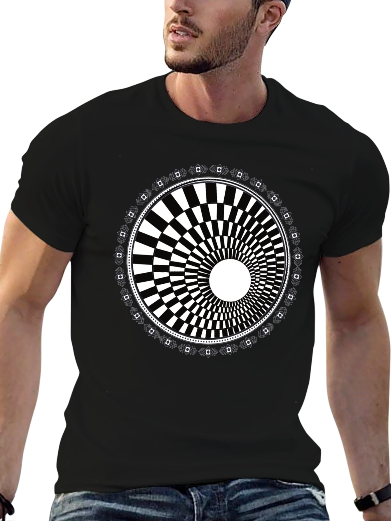 Optical Illusion Graphic Tee - Black Cotton Blend