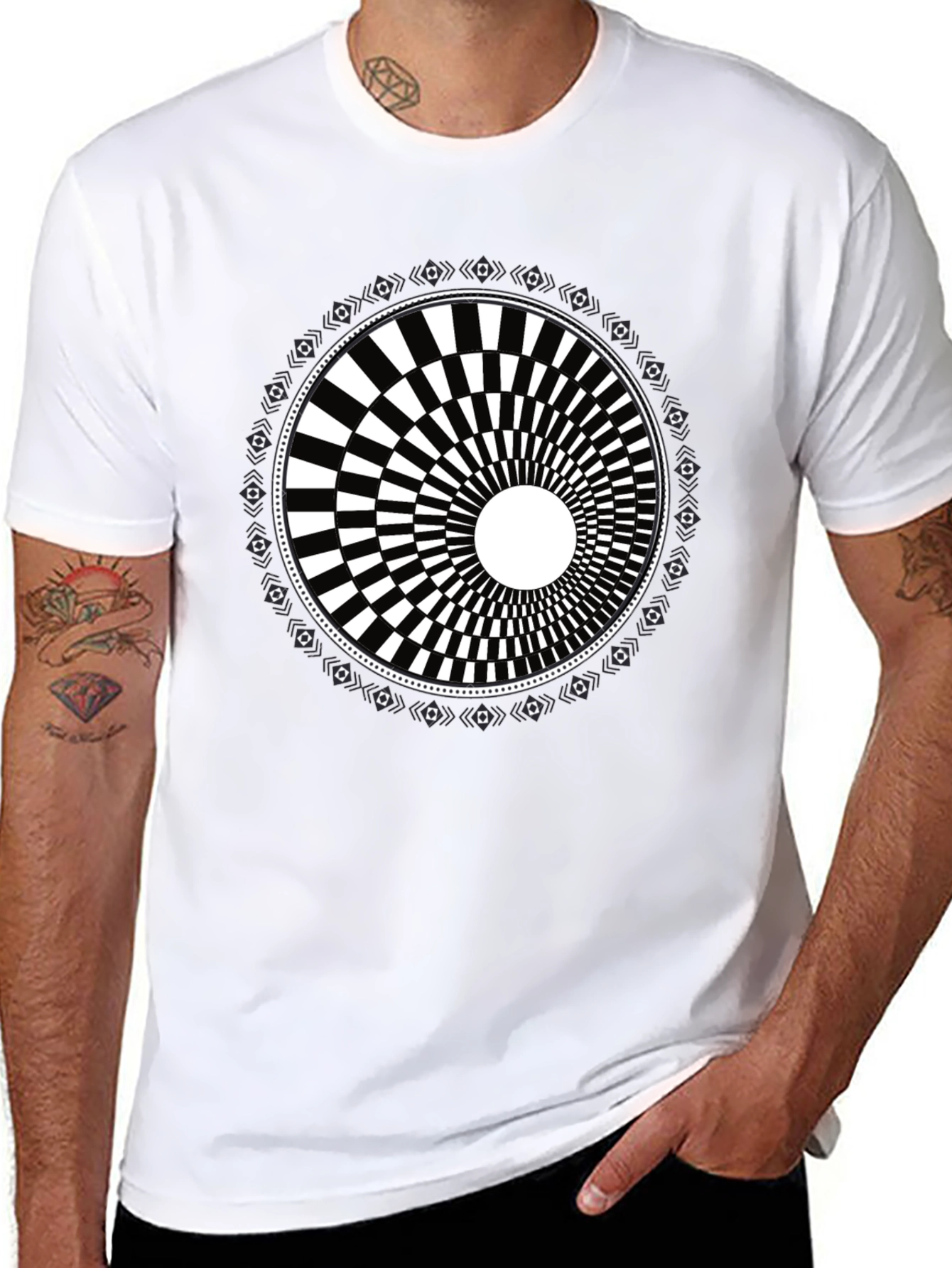 Optical Illusion Graphic Tee - Black Cotton Blend