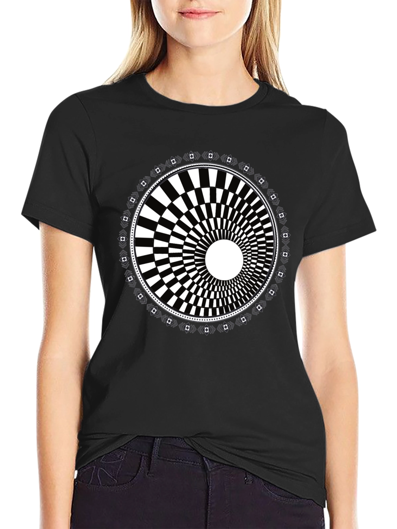 Optical Illusion Graphic Tee - Black Cotton Blend